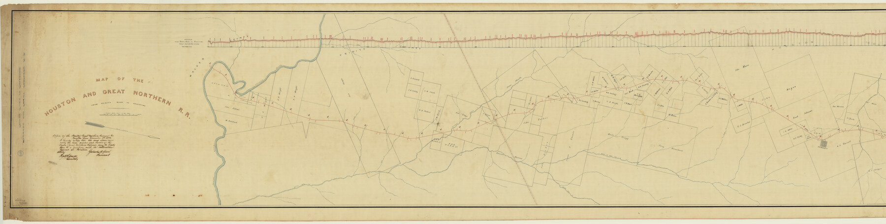 64549, Map of the Houston and Great Northern R.R. from Trinity River to Palestine, General Map Collection