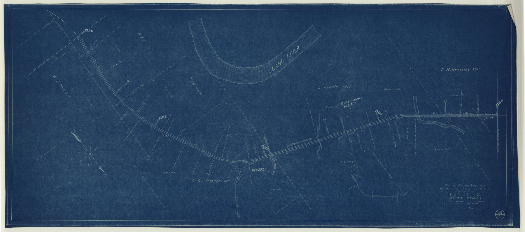 64554, Right of Way and Track Map Houston & Texas Central R.R. operated by the T. & N.O. R.R. Co., Austin Branch, General Map Collection