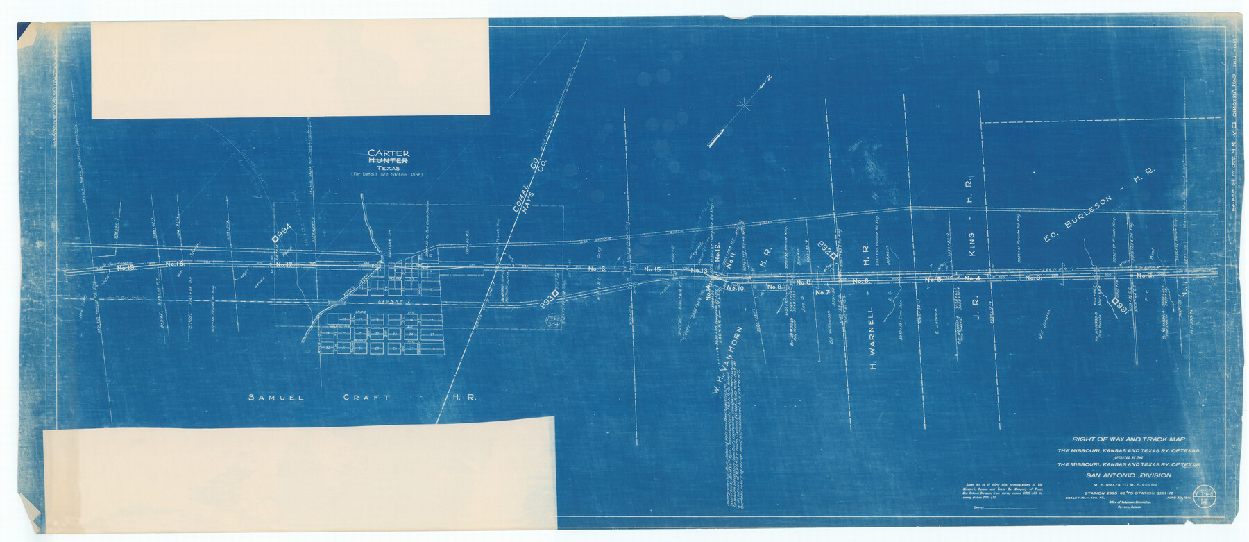 64579, Right of Way and Track Map, the Missouri, Kansas and Texas Ry. of Texas operated by the Missouri, Kansas and Texas Ry. of Texas, San Antonio Division, General Map Collection