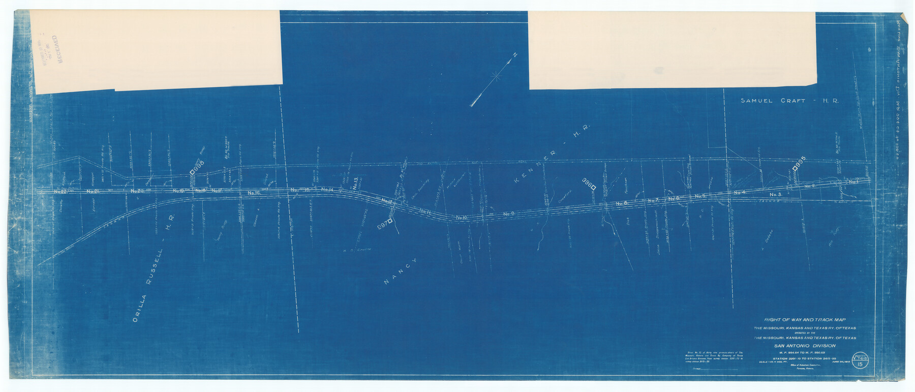 64580, Right of Way and Track Map, the Missouri, Kansas and Texas Ry. of Texas operated by the Missouri, Kansas and Texas Ry. of Texas, San Antonio Division, General Map Collection