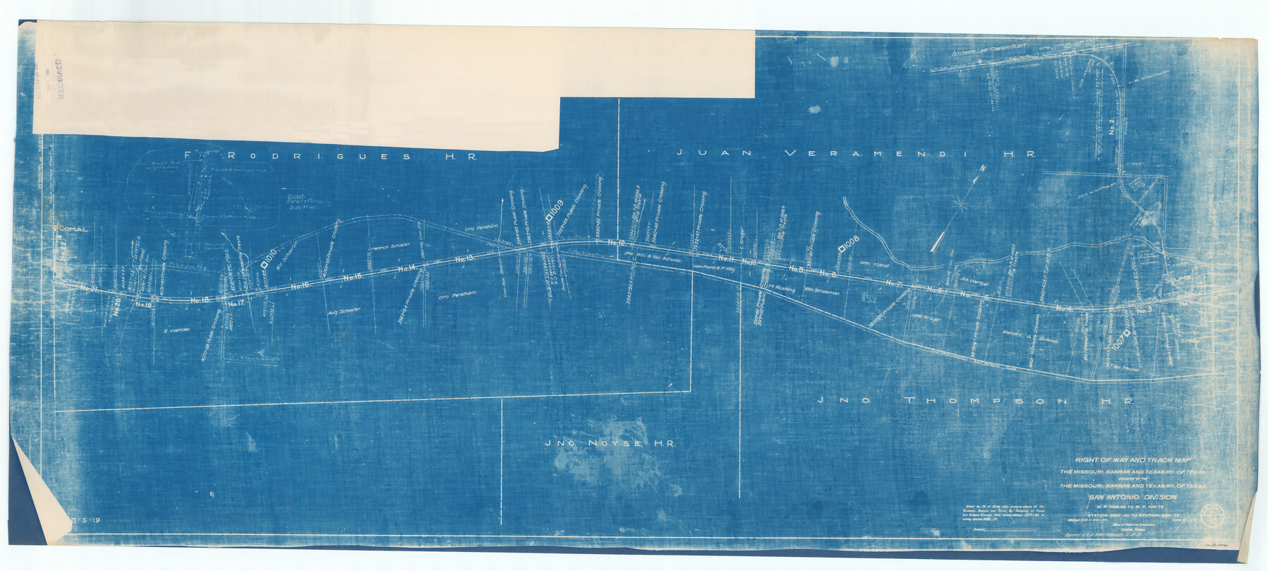 64583, Right of Way and Track Map, the Missouri, Kansas and Texas Ry. of Texas operated by the Missouri, Kansas and Texas Ry. of Texas, San Antonio Division, General Map Collection