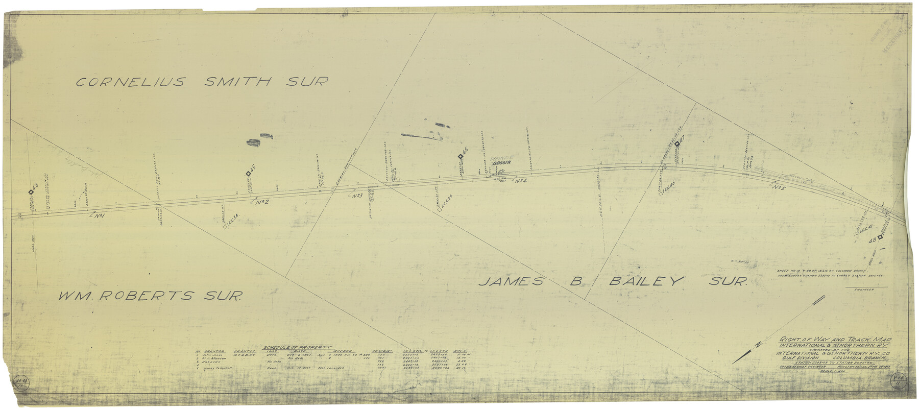 64594, Right of Way and Track Map International & Gt. Northern Ry. operated by the International & Gt. Northern Ry. Co., Gulf Division, Columbia Branch, General Map Collection