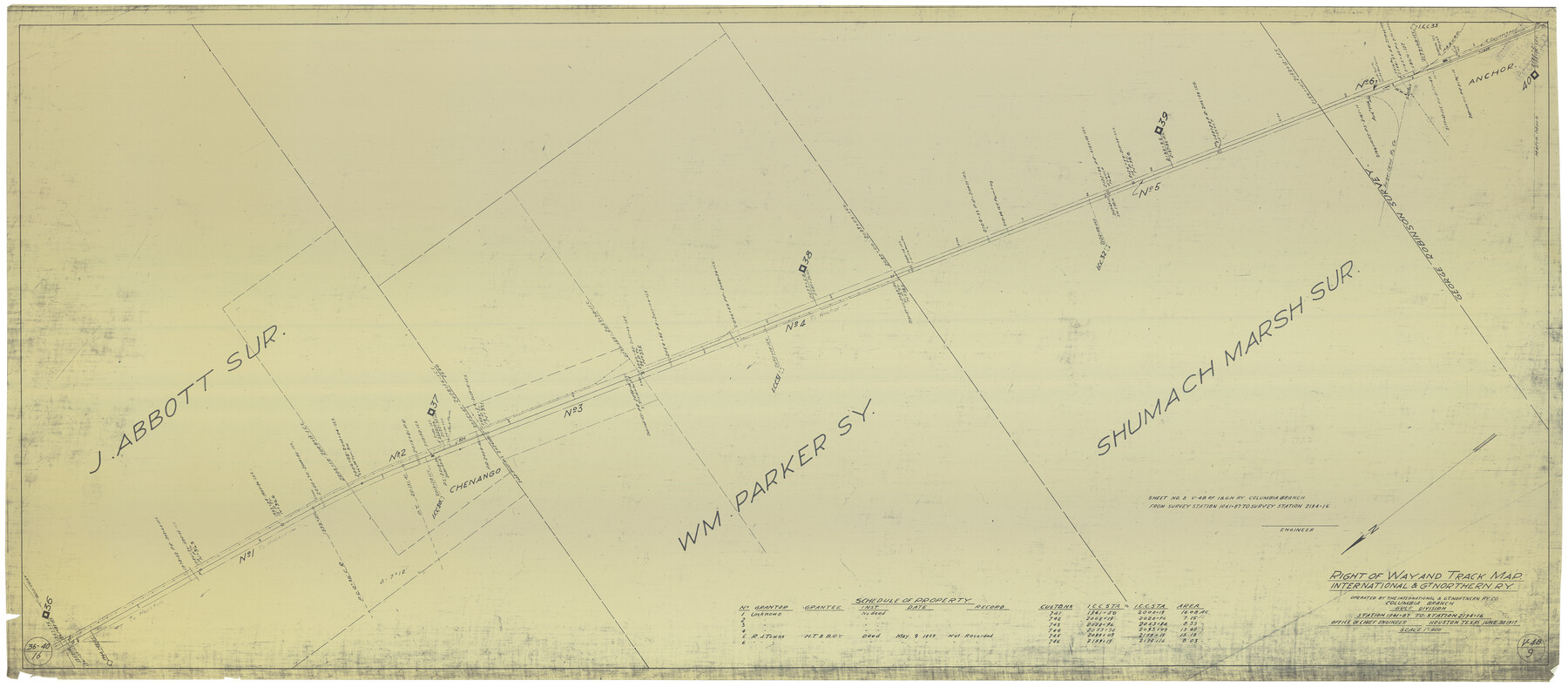 64596, Right of Way and Track Map International & Gt. Northern Ry. operated by the International & Gt. Northern Ry. Co., Columbia Branch, Gulf Division, General Map Collection