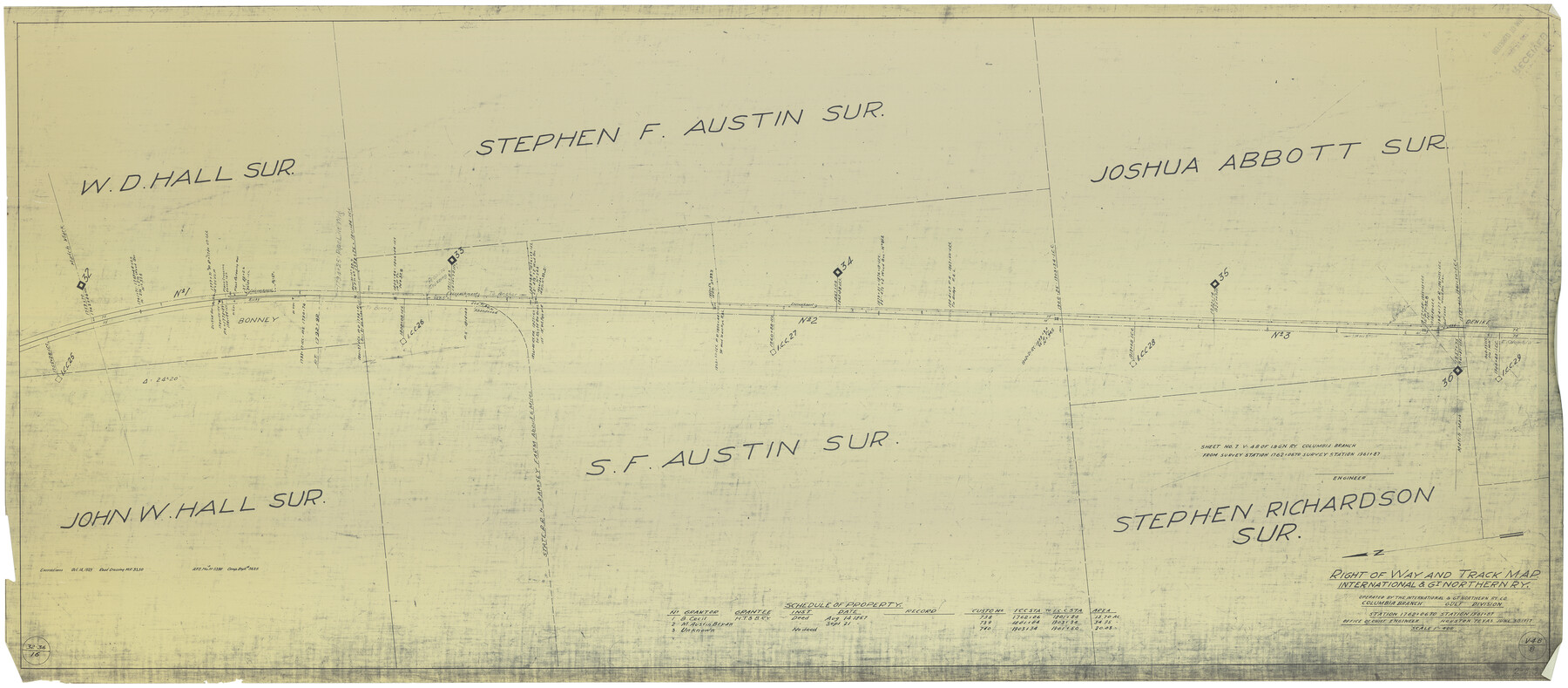 64597, Right of Way and Track Map International & Gt. Northern Ry. operated by the International & Gt. Northern Ry. Co., Columbia Branch, Gulf Division, General Map Collection