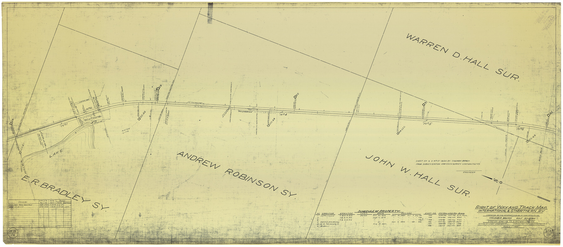 64598, Right of Way and Track Map International & Gt. Northern Ry. operated by the International & Gt. Northern Ry. Co., Columbia Branch, Gulf Division, General Map Collection