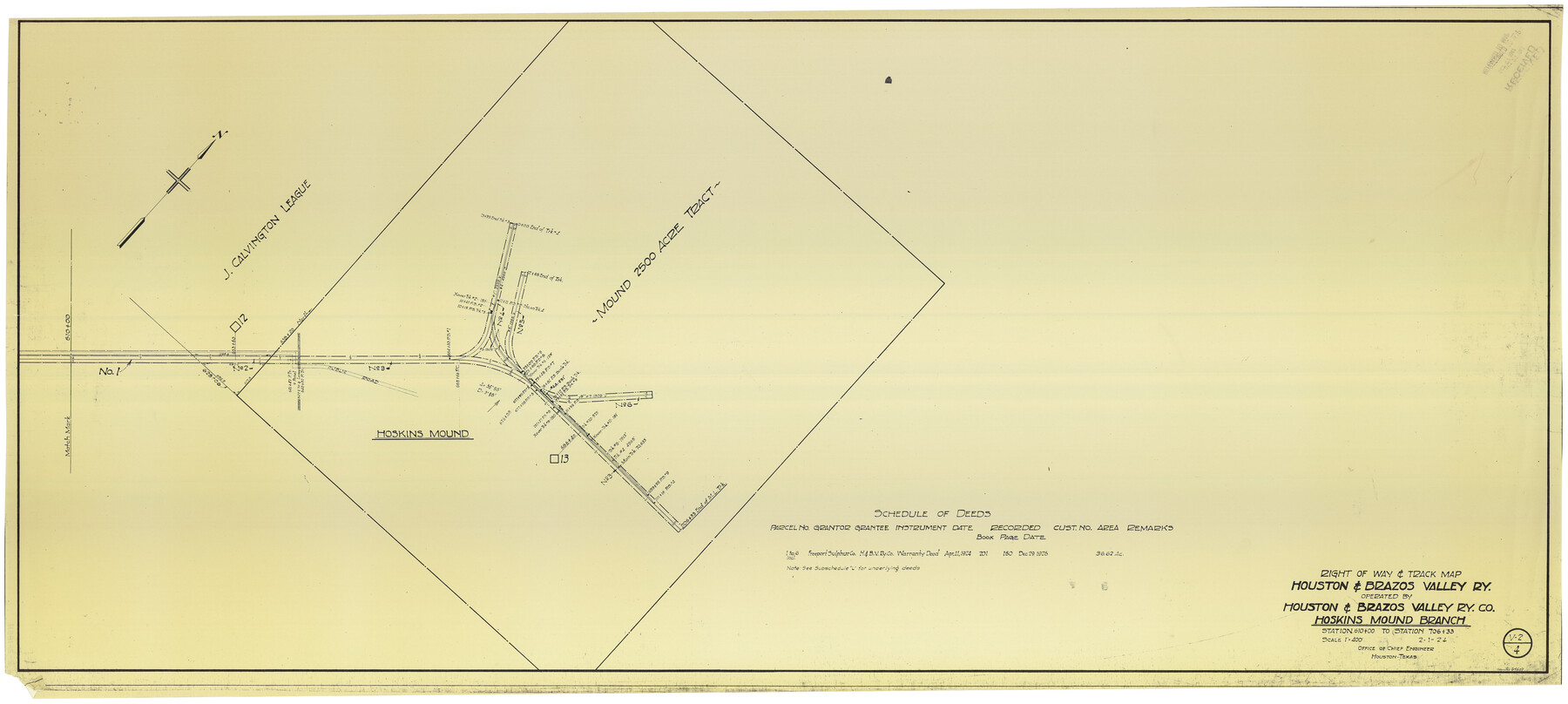 64609, Right of Way & Track Map Houston & Brazos Valley Ry. operated by Houston & Brazos Valley Ry. Co., Hoskins Mound Branch, General Map Collection