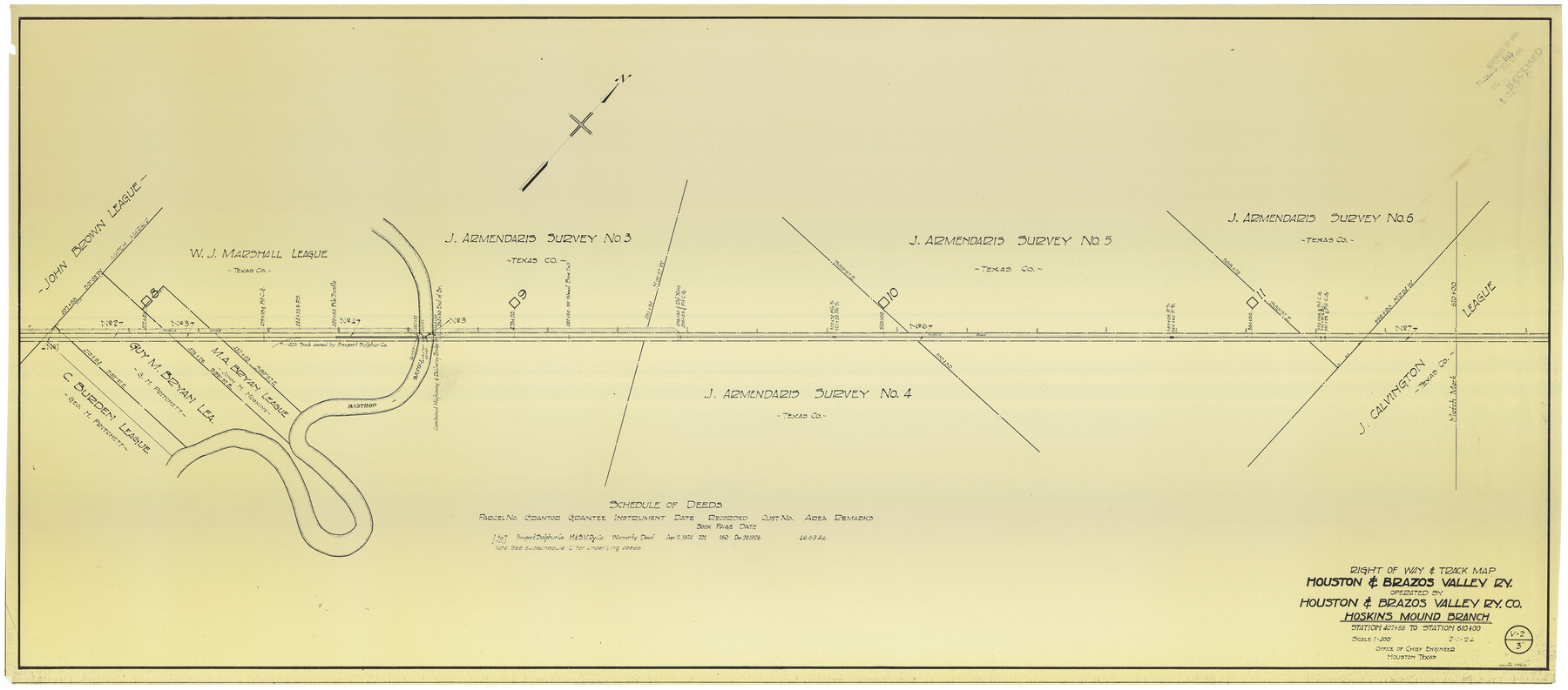 64610, Right of Way & Track Map Houston & Brazos Valley Ry. operated by Houston & Brazos Valley Ry. Co., Hoskins Mound Branch, General Map Collection