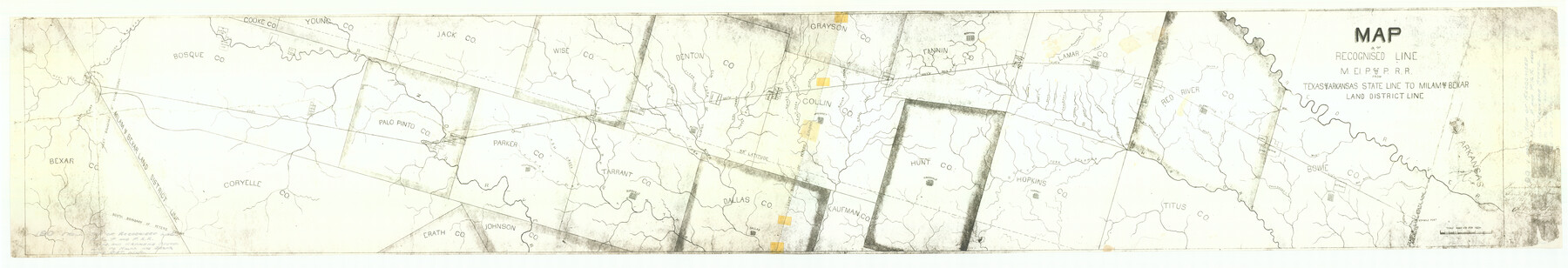 64638, Map of the Recognised Line, M. El. P. & P. RR. from Texas & Arkansas State Line to Milam & Bexar Land District Line, General Map Collection