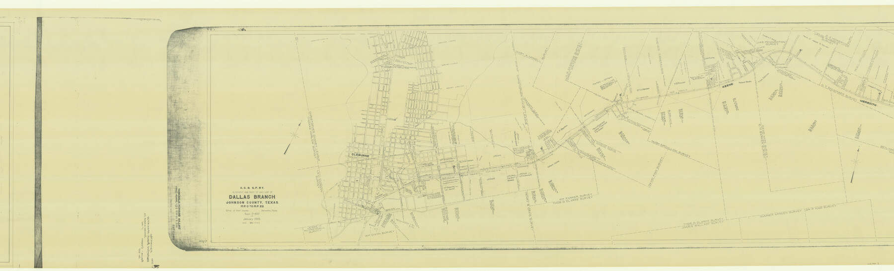 64650, G. C. & S. F. Ry. Alinement [sic] and Right of Way Map of Dallas Branch, Johnson County, Texas, General Map Collection