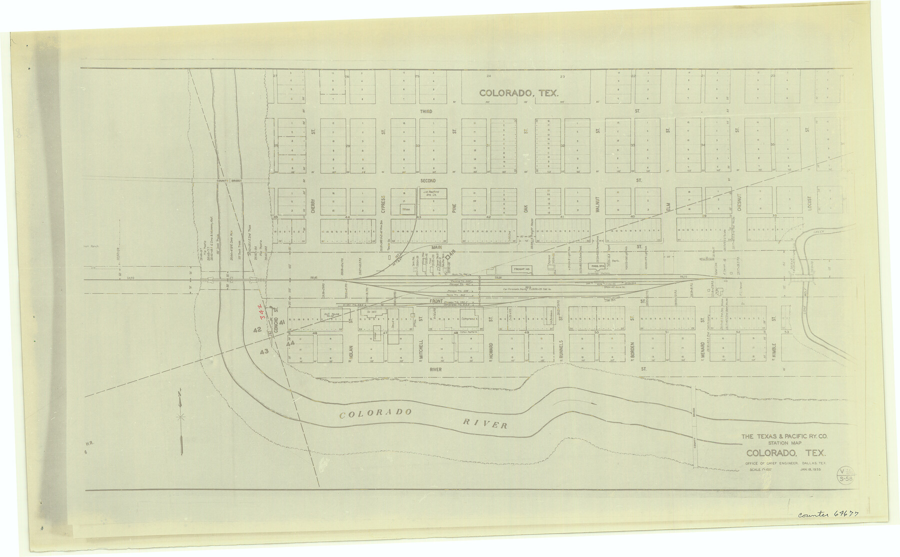 64677, The Texas and Pacific Ry. Co., Station Map, Colorado, Texas, General Map Collection