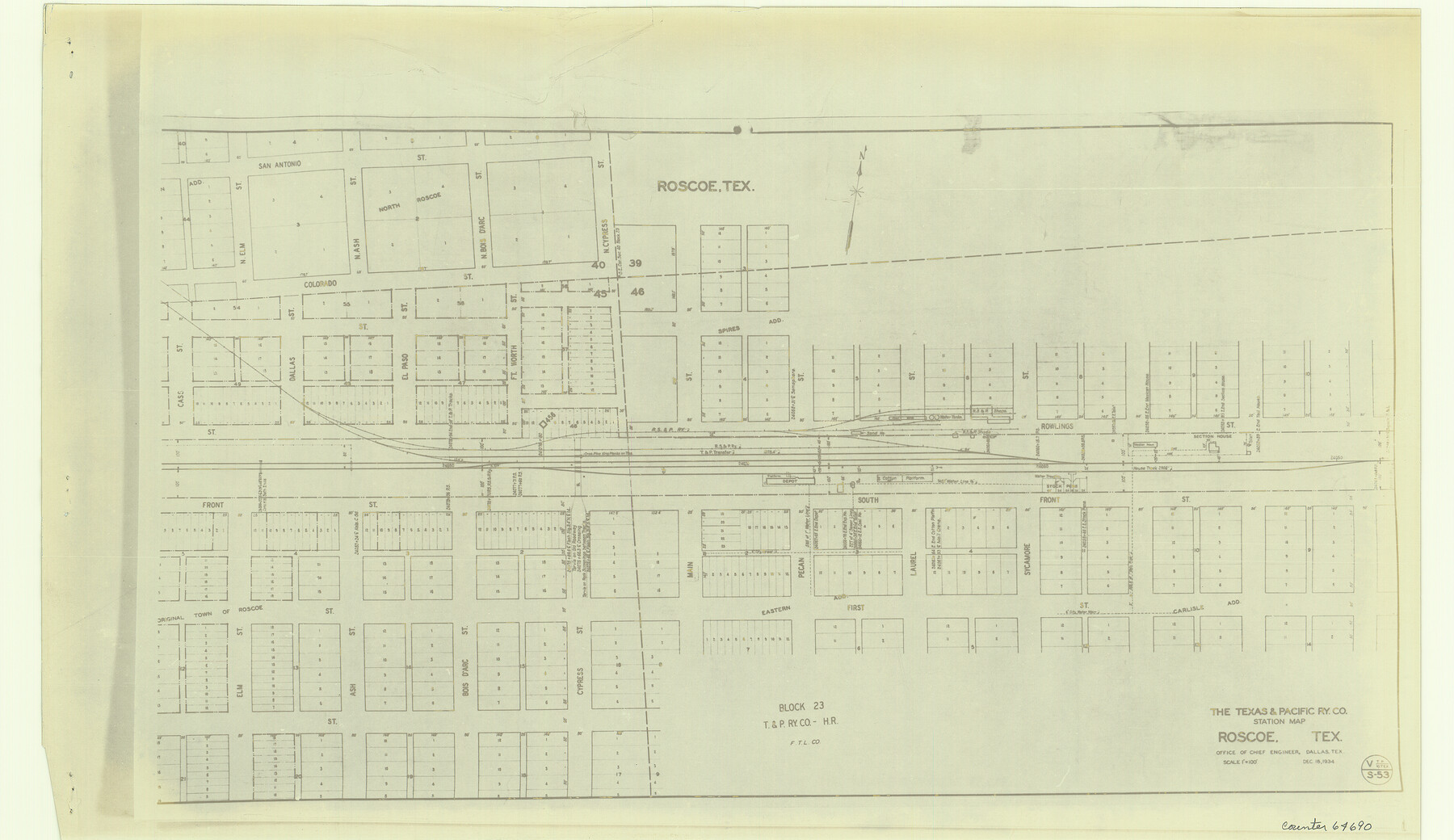 64690, The Texas and Pacific Ry. Co., Station Map, Roscoe, Texas, General Map Collection