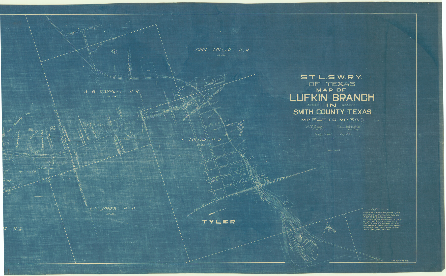 64694, St. L. S.-W. Ry. of Texas, Map of Lufkin Branch in Smith County, Texas, General Map Collection