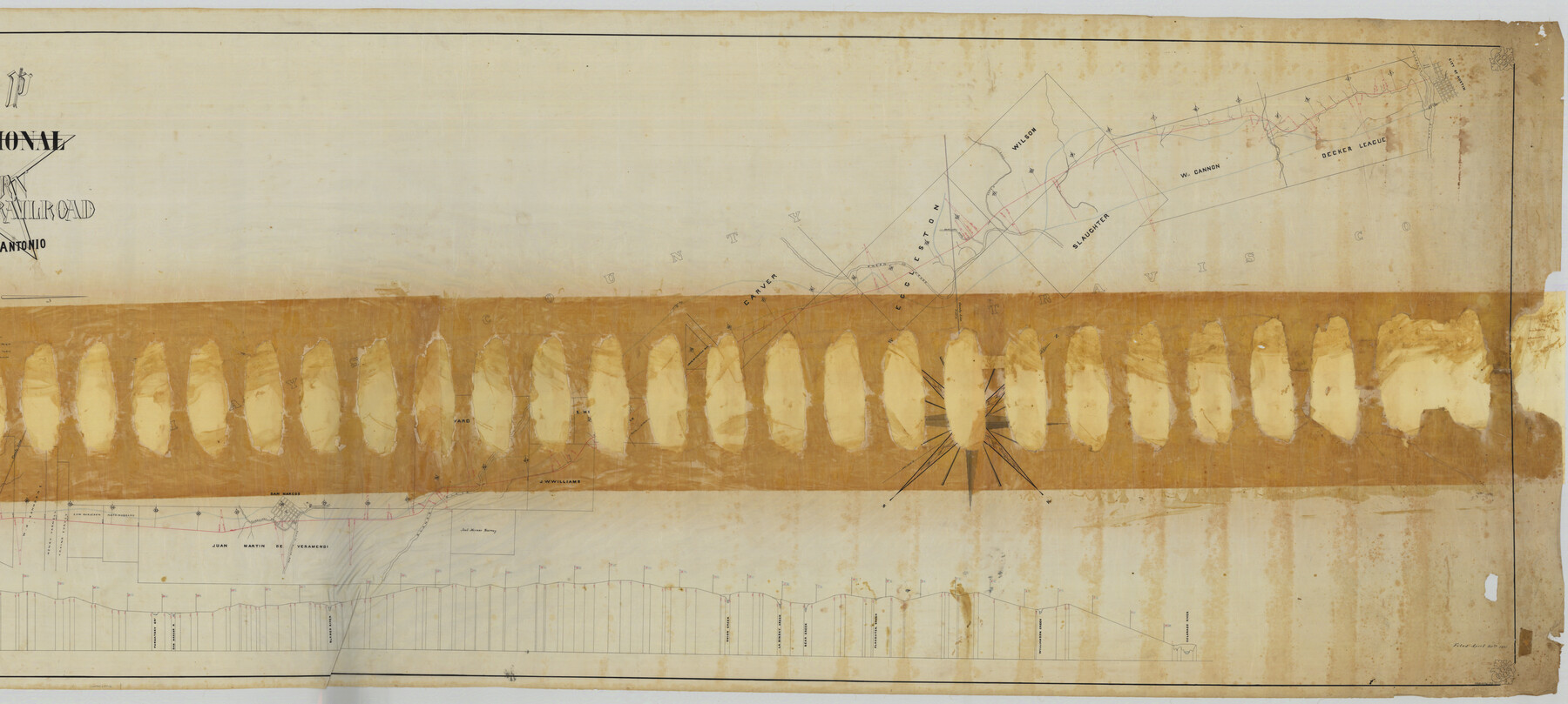 64777, Map of the International and Great Northern Railroad between Austin and San Antonio, Texas, General Map Collection