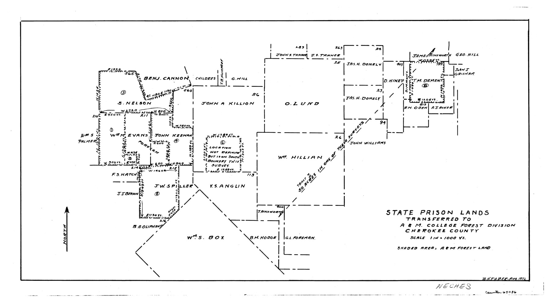 65086, State Prison Lands Transferred to A&M College, Forest Division, Cherokee County, General Map Collection