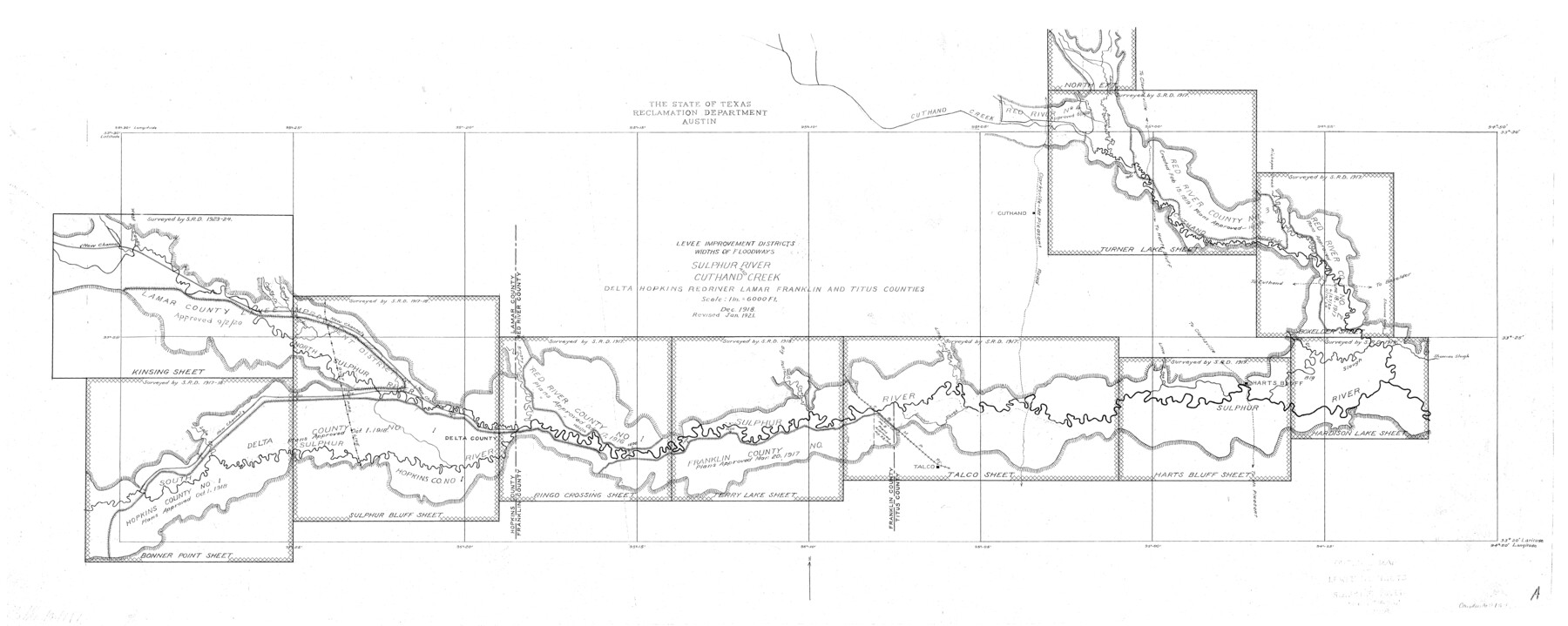 65155, Levee Improvement Districts Widths of Floodways - Sulphur River and Cuthand Creek, General Map Collection