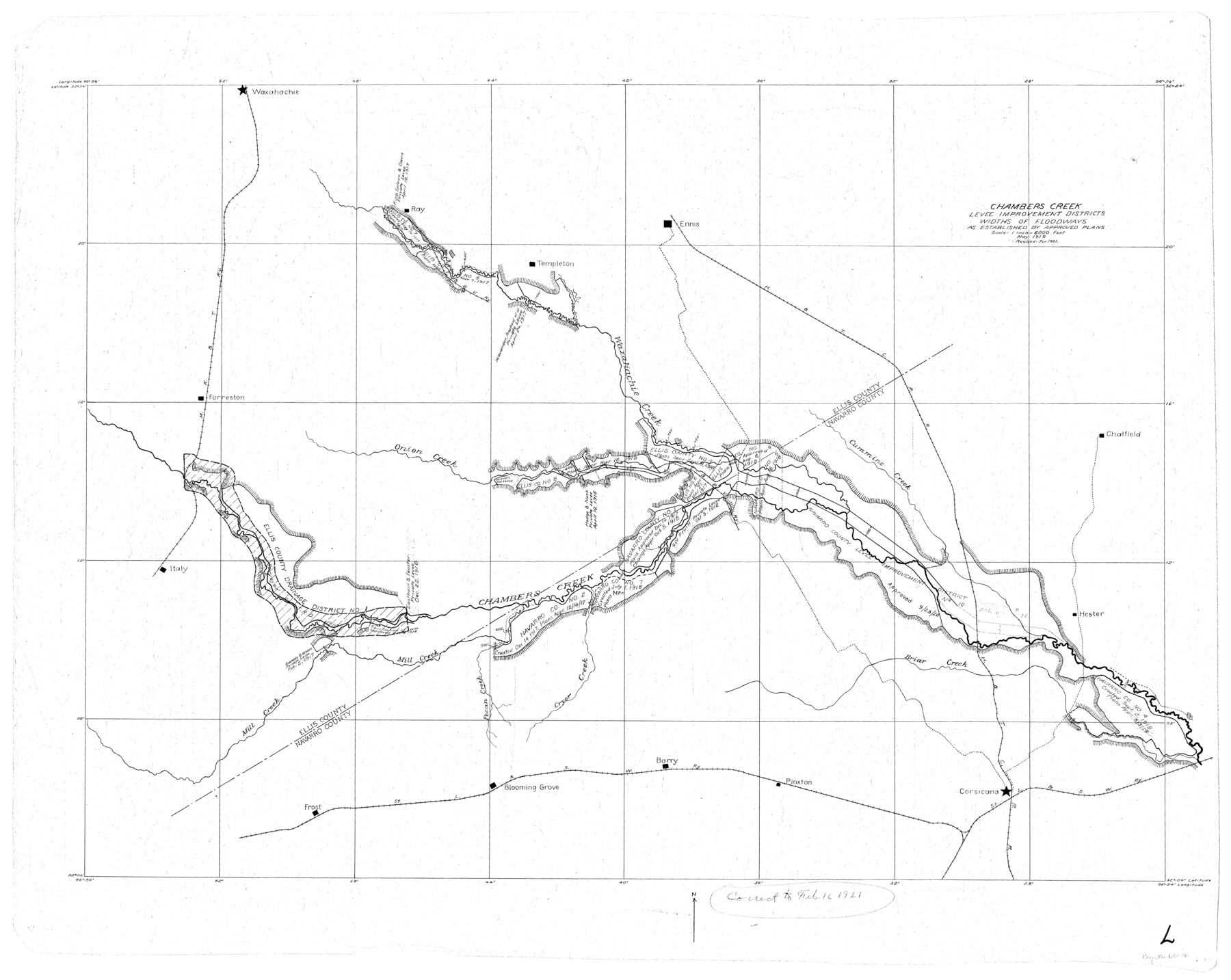 65256, Trinity River, Levee Improvement Districts, Widths of Floodways/Chambers Creek, General Map Collection