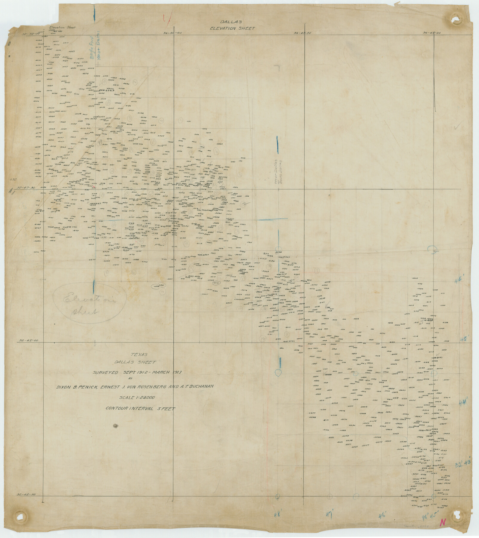 65258, Trinity River, Dallas Elevation Sheet, General Map Collection