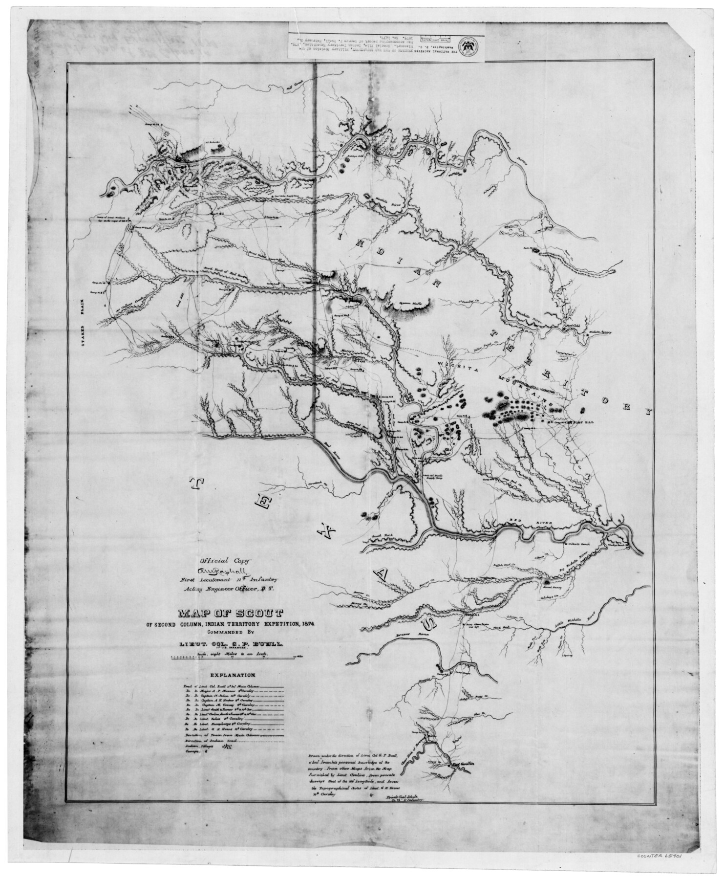 65401, Map of scout of second column, Indian Territory Expedition, 1874, General Map Collection