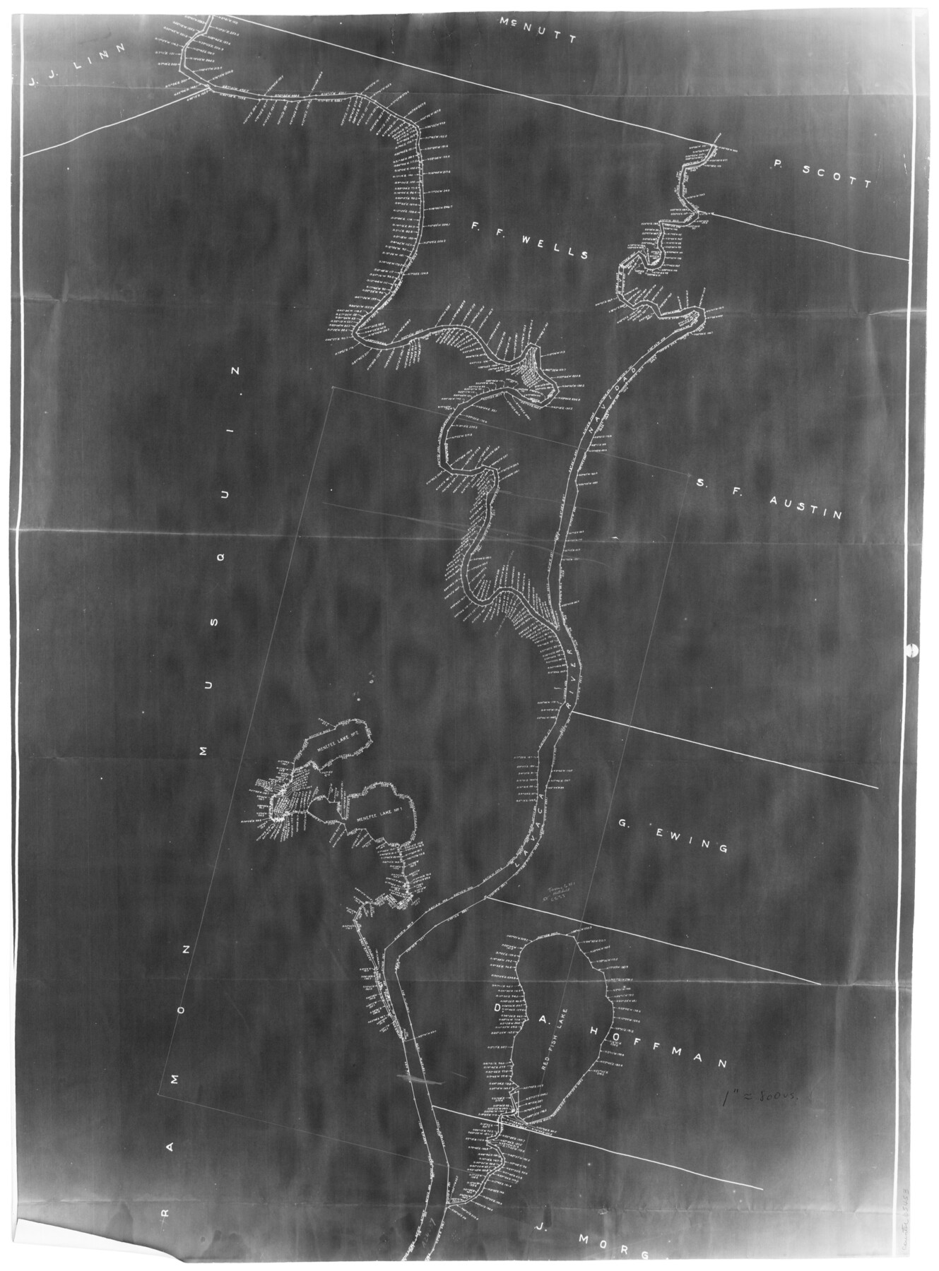 65453, Map of Ramon Musquiz Survey, Meanders of Lavaca & Navidad Rivers, Menefee & Redfish Lakes, General Map Collection