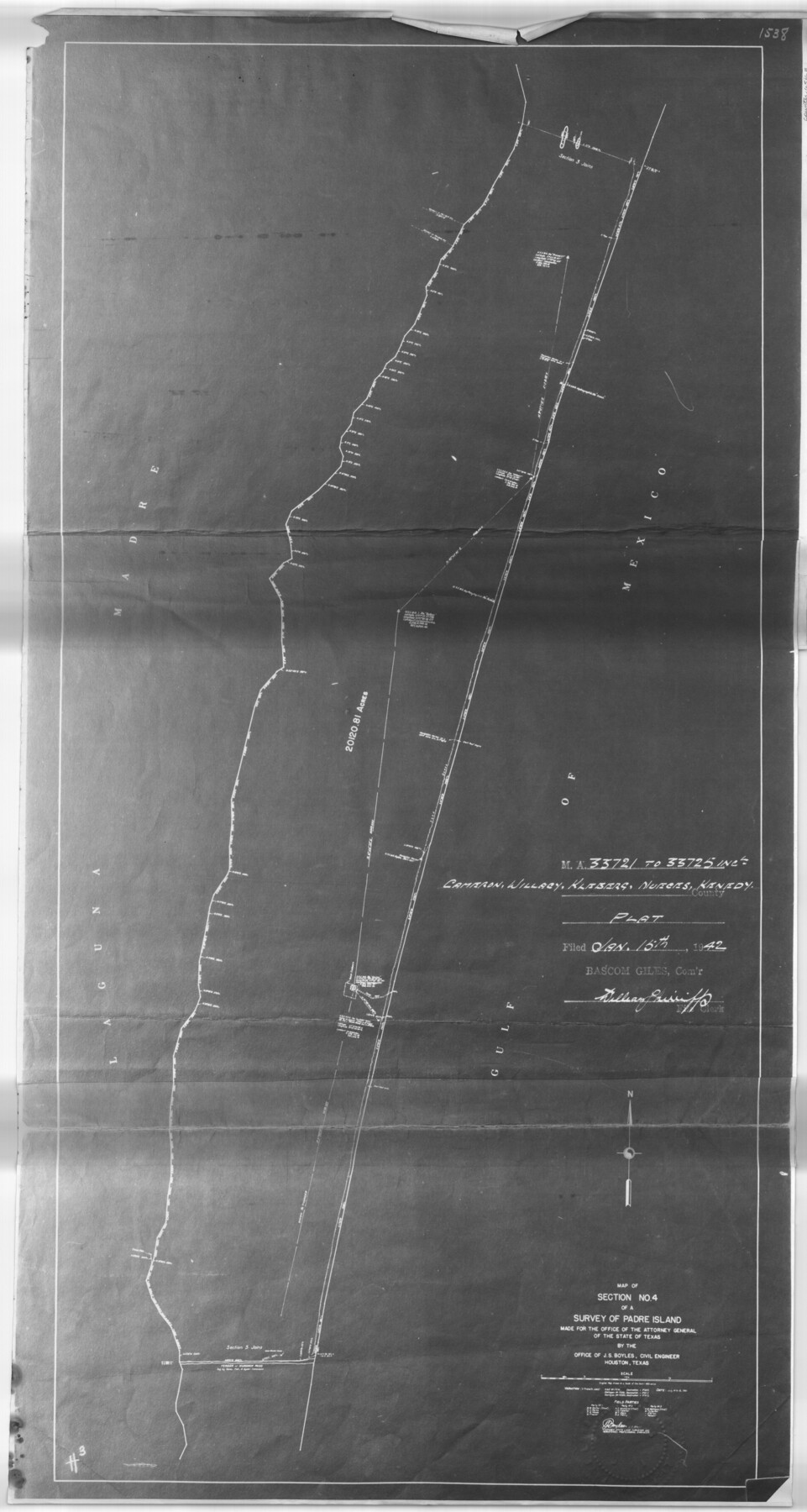 65663, Sketch for Mineral Application 33721 - 33725  Incl (Attorney General) - Map of Padre Island - Cameron, Willacy, Kleberg, Nueces and Kenedy Counties., General Map Collection