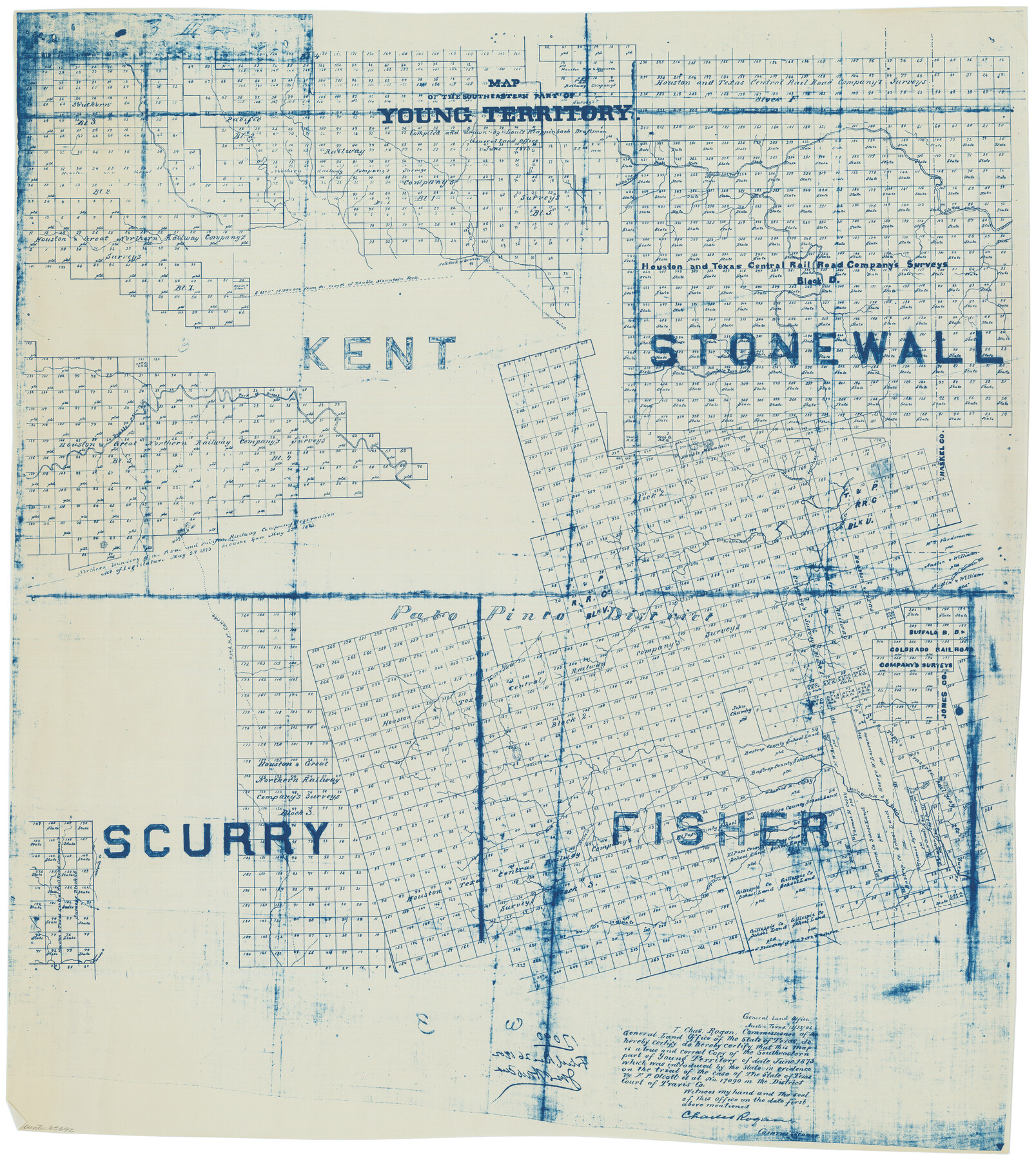 65692, [Map of Block 97, Borden and Scurry Co (Exhibit A); Map of Southeastern part of Young Territory; Map of part of of Borden, Fisher, Kent, Mitchell, Scurry and Garza Cos. Showing the north boundary line of the T&P 80 mile reservation], General Map Collection
