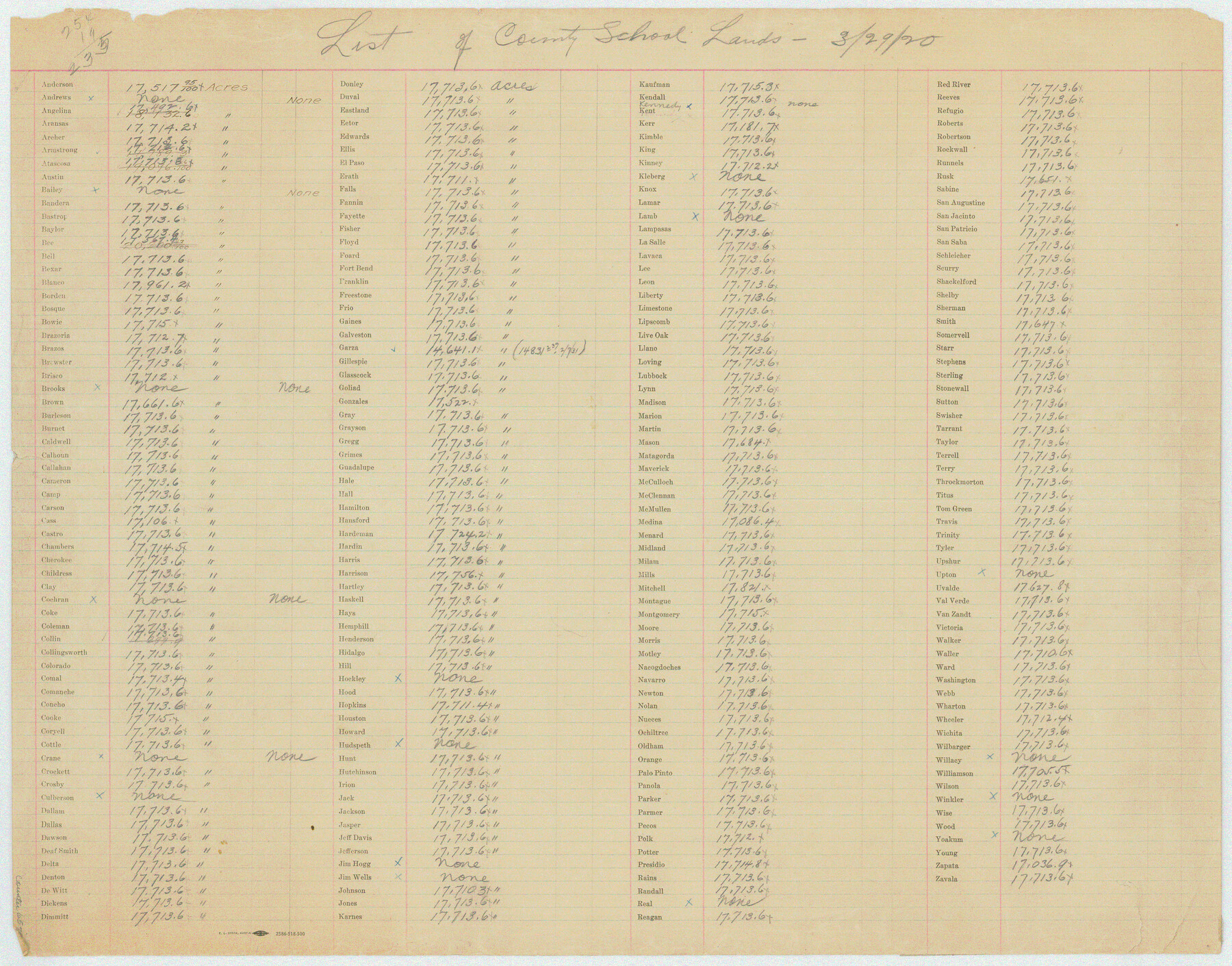 65798, List of County School Lands, General Map Collection