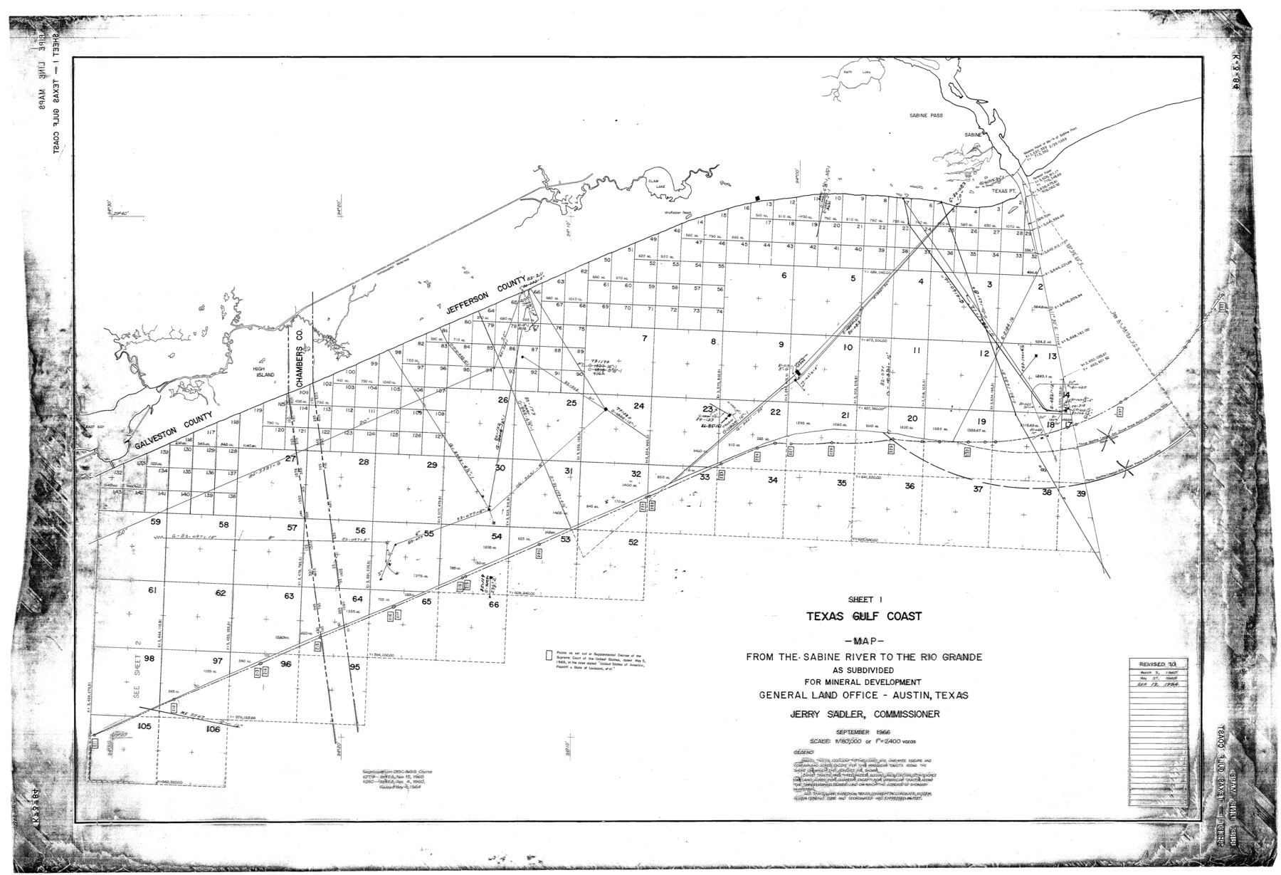 65801, Map from the Sabine River to the Rio Grande as subdivided for mineral development, General Map Collection