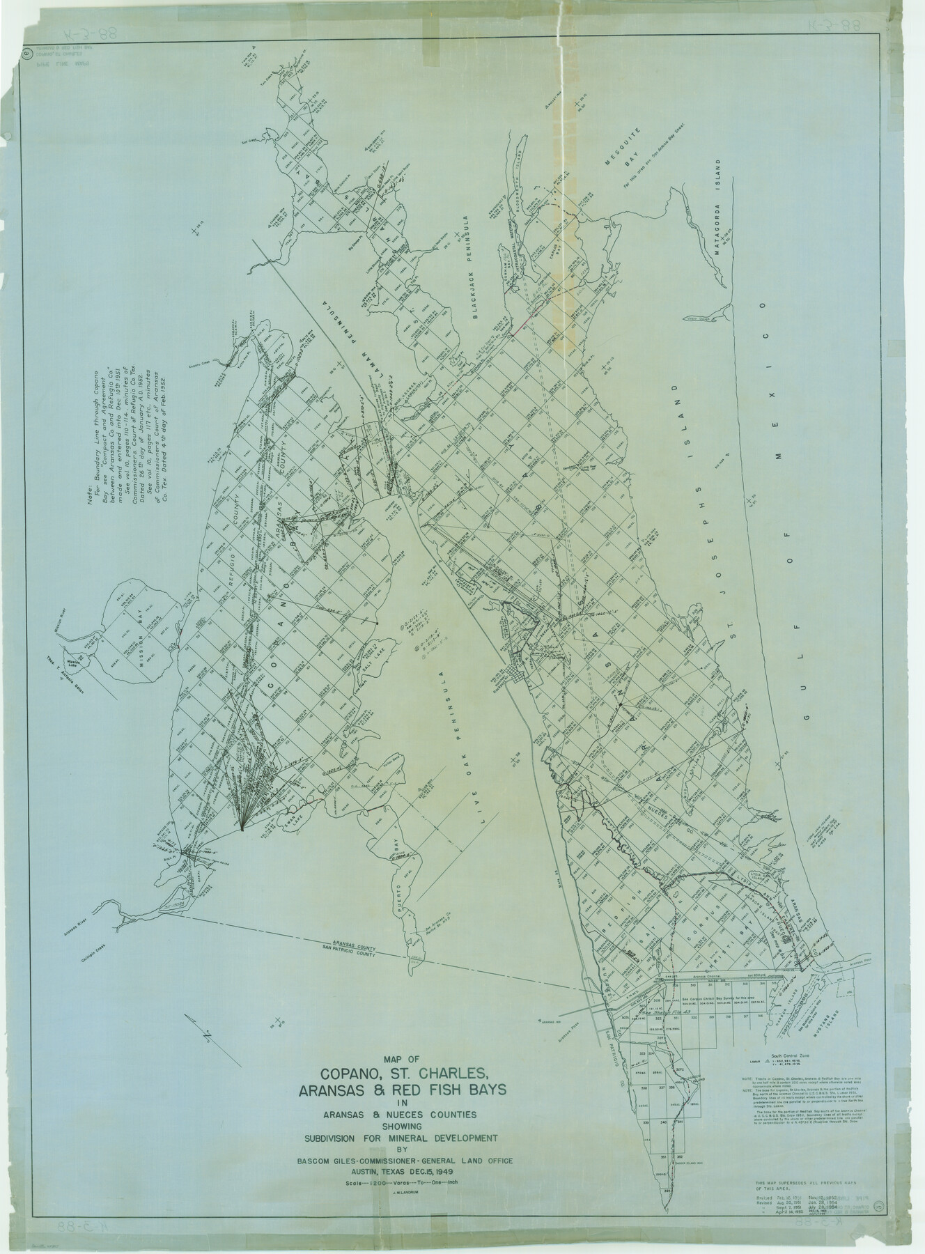 65805, Map of Copano, St. Charles, Aransas & Red Fish Bays in Aransas & Nueces Counties showing subdivision thereof for mineral development, General Map Collection