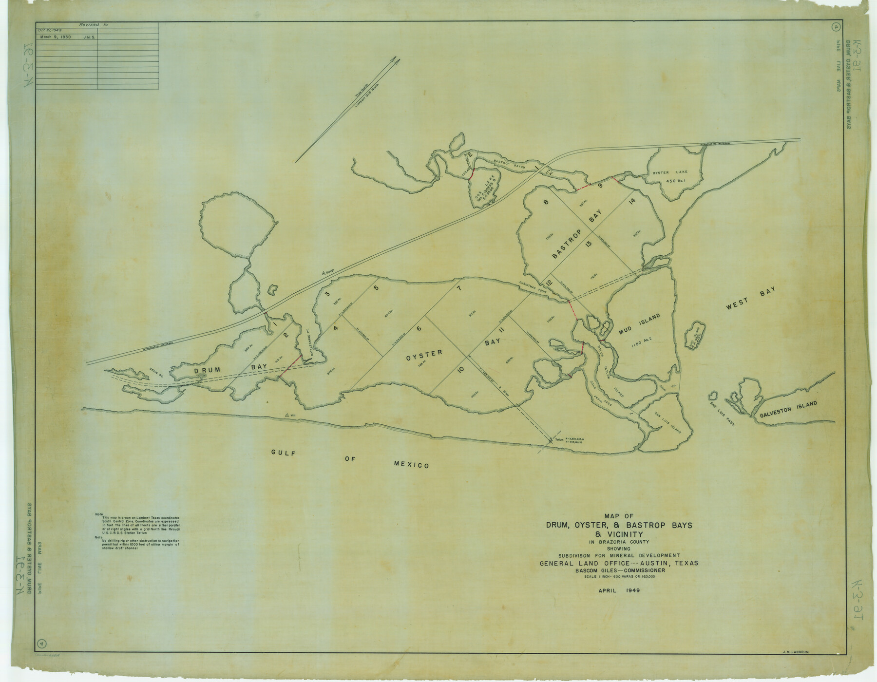 65808, Map of Drum, Oyster & Bastrop Bays & vicinity in Brazoria County showing subdivision for mineral development, General Map Collection