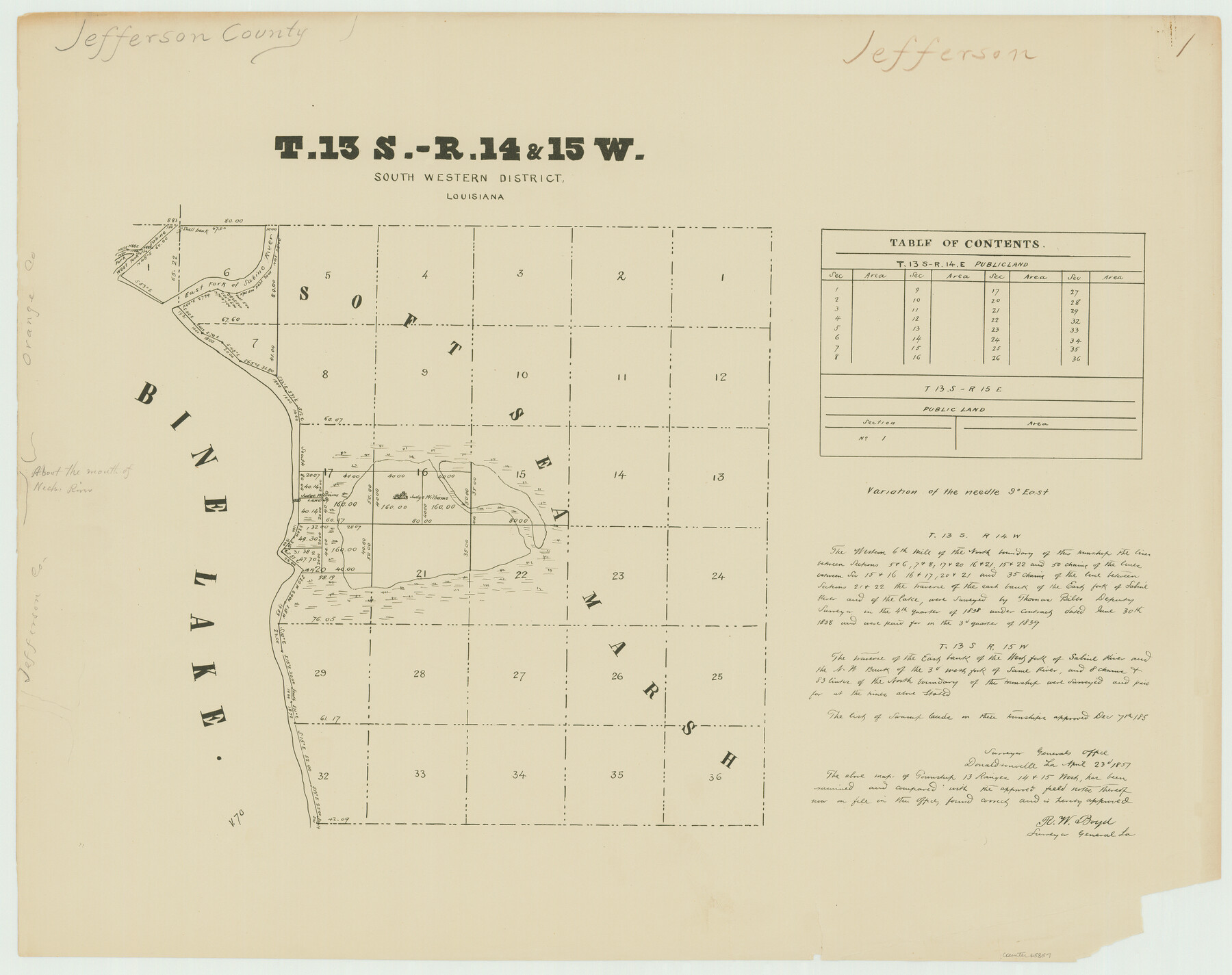 65857, Township 13 South Ranges 14  and 15 West, South Western District, Louisiana, General Map Collection