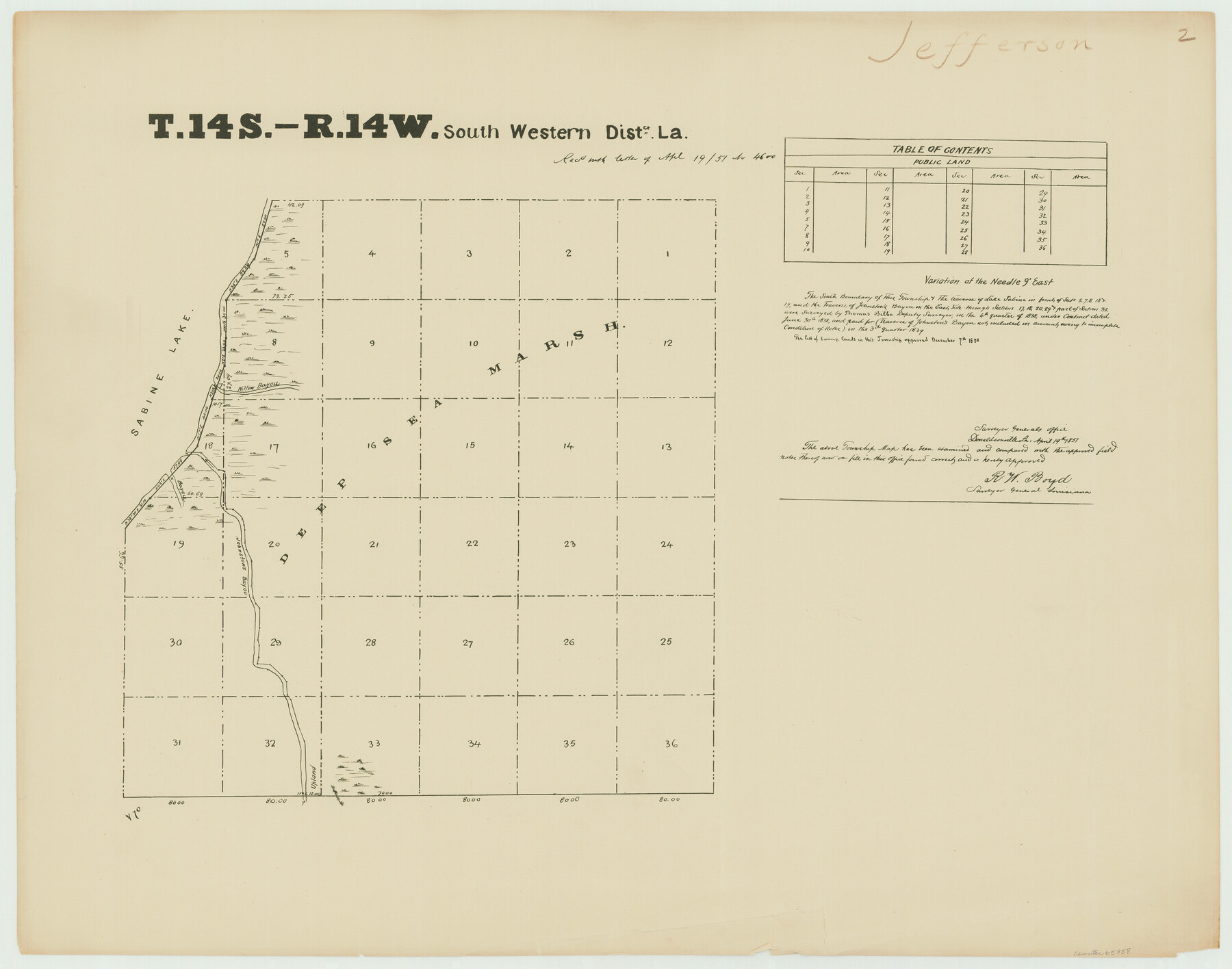 65858, Township 14 South Range 14 West, South Western District, Louisiana, General Map Collection