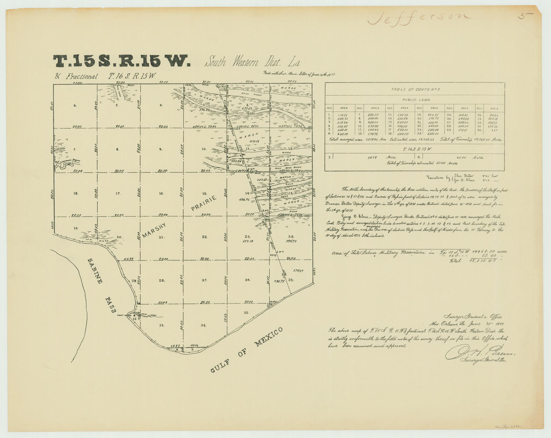 65861, Township 15 South Range 15 West and Fractional Township 16 South Range 15 West,  South Western District, Louisiana, General Map Collection