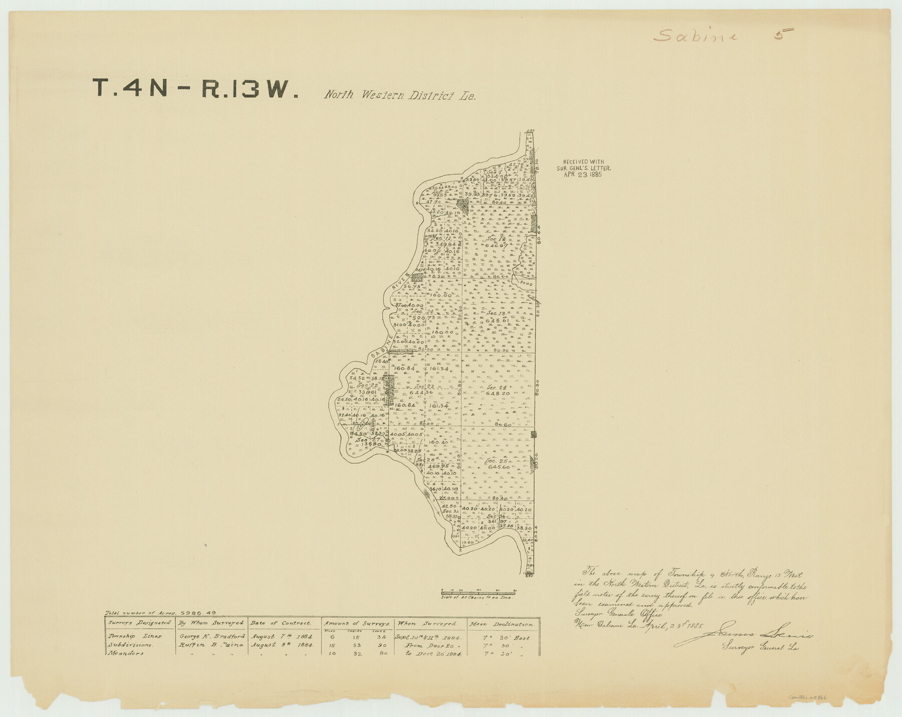 65866, Township 4 North Range 13 West, North Western District, Louisiana, General Map Collection