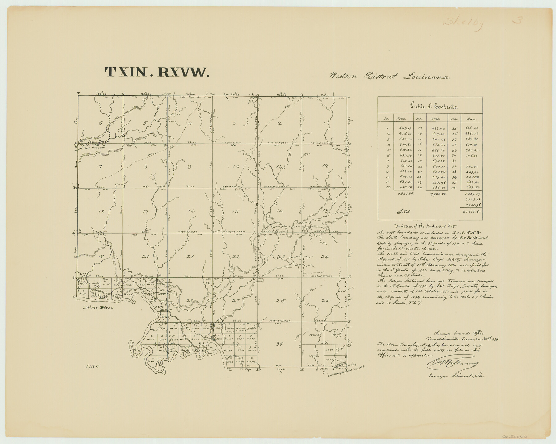 65870, Township 11 North Range 15 West,  Western District, Louisiana, General Map Collection