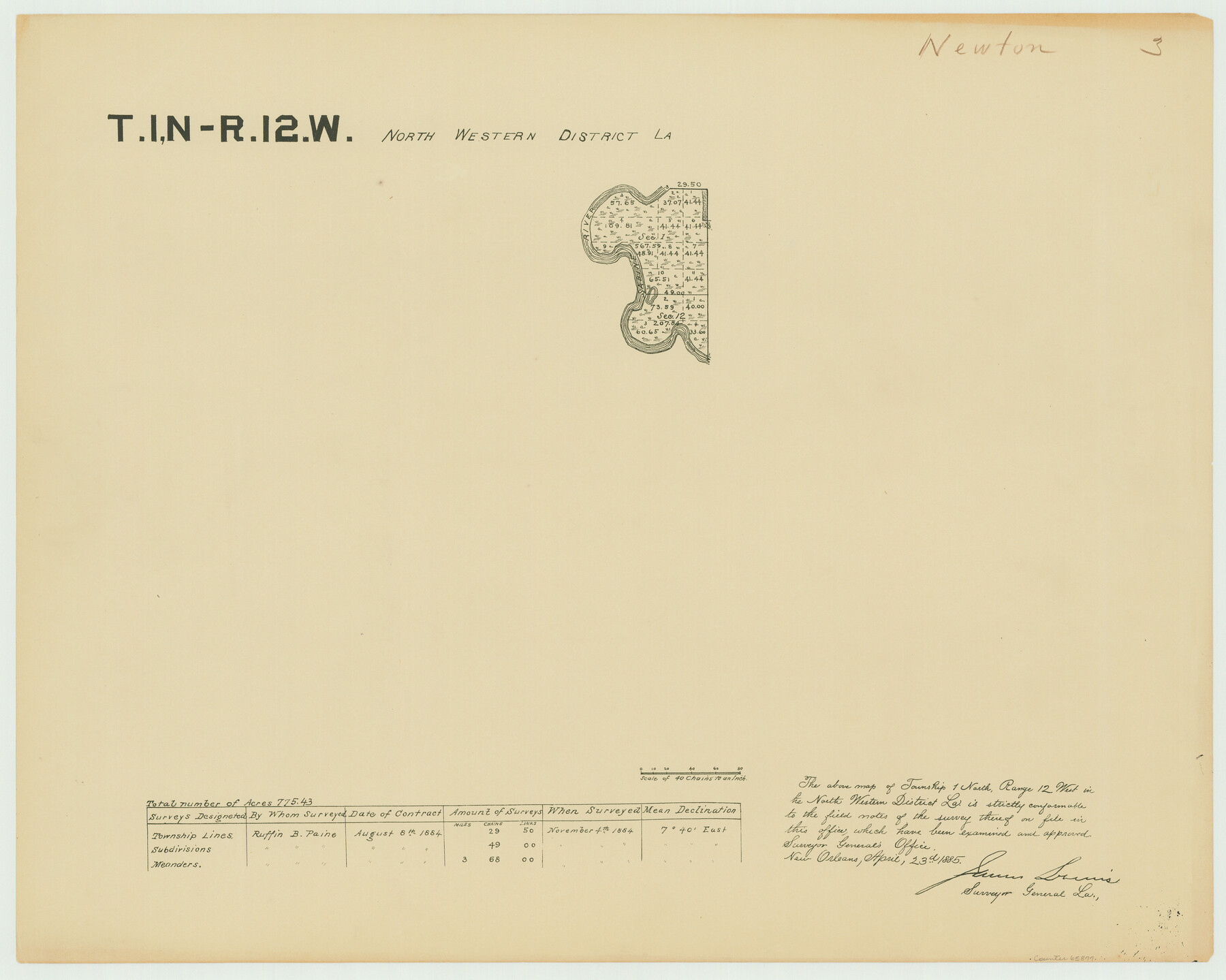 65877, Township 1 North Range 12 West, North Western District, Louisiana, General Map Collection