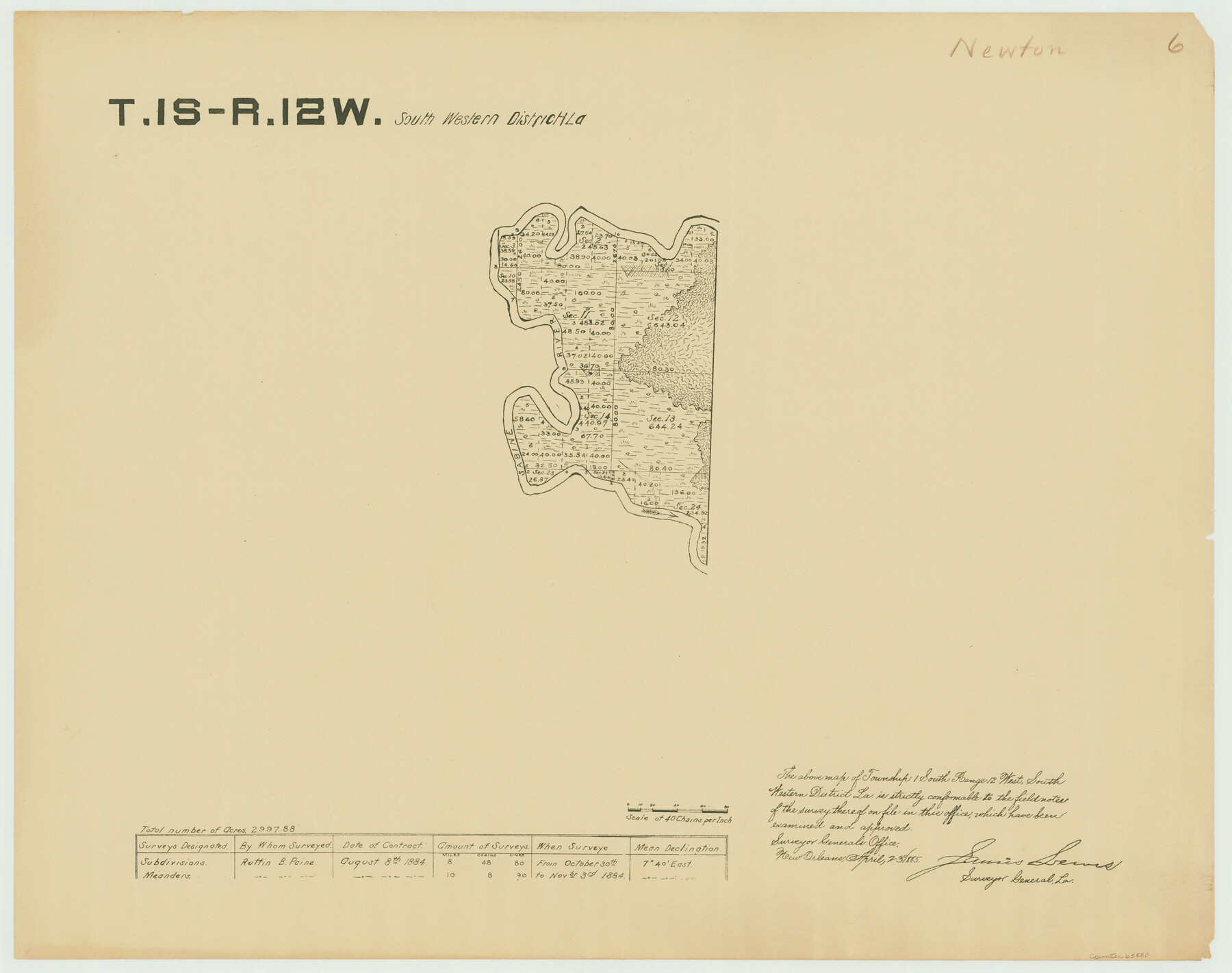 65880, Township 1 South Range 12 West, South Western District, Louisiana, General Map Collection