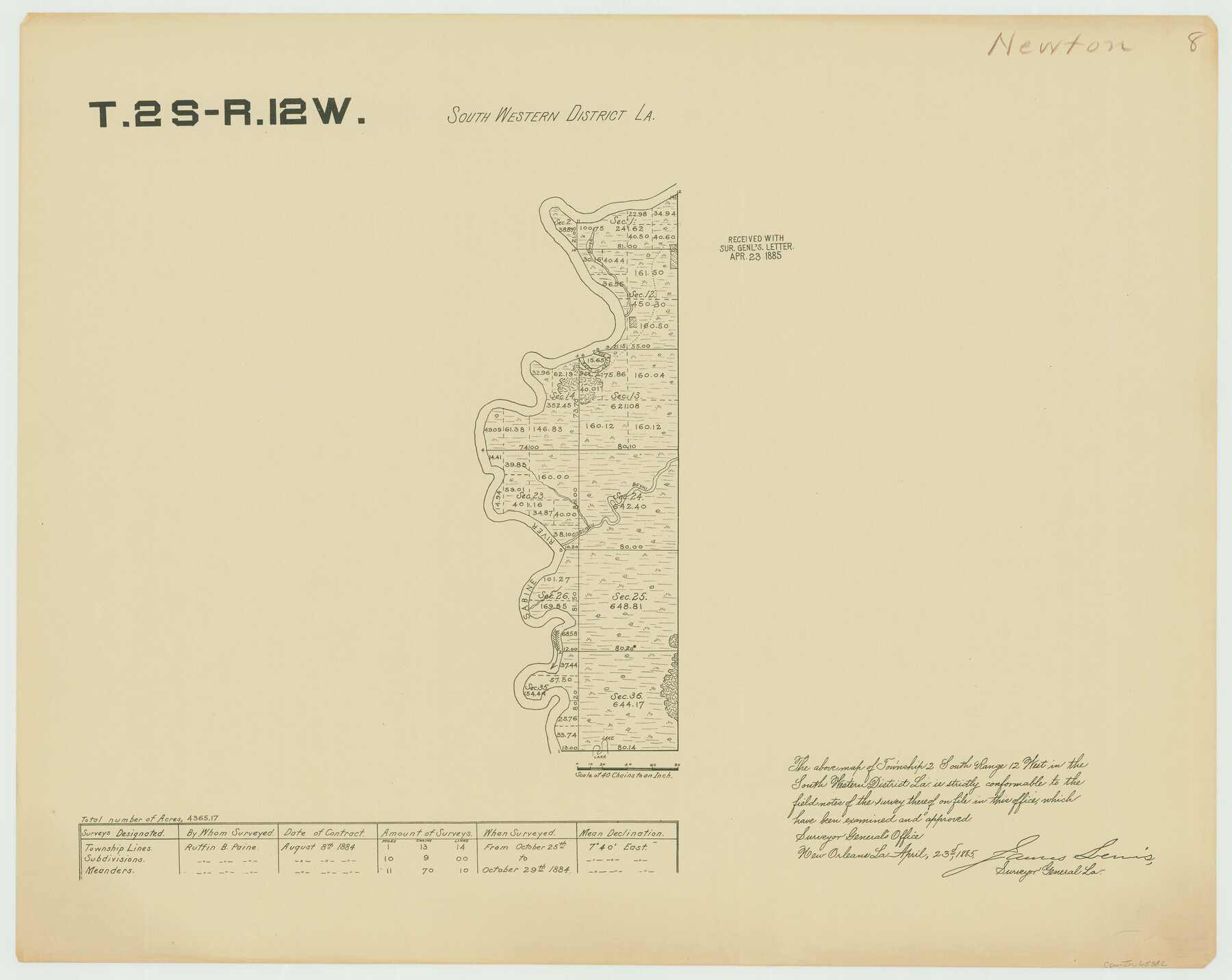 65882, Township 2 South Range 12 West, South Western District, Louisiana, General Map Collection