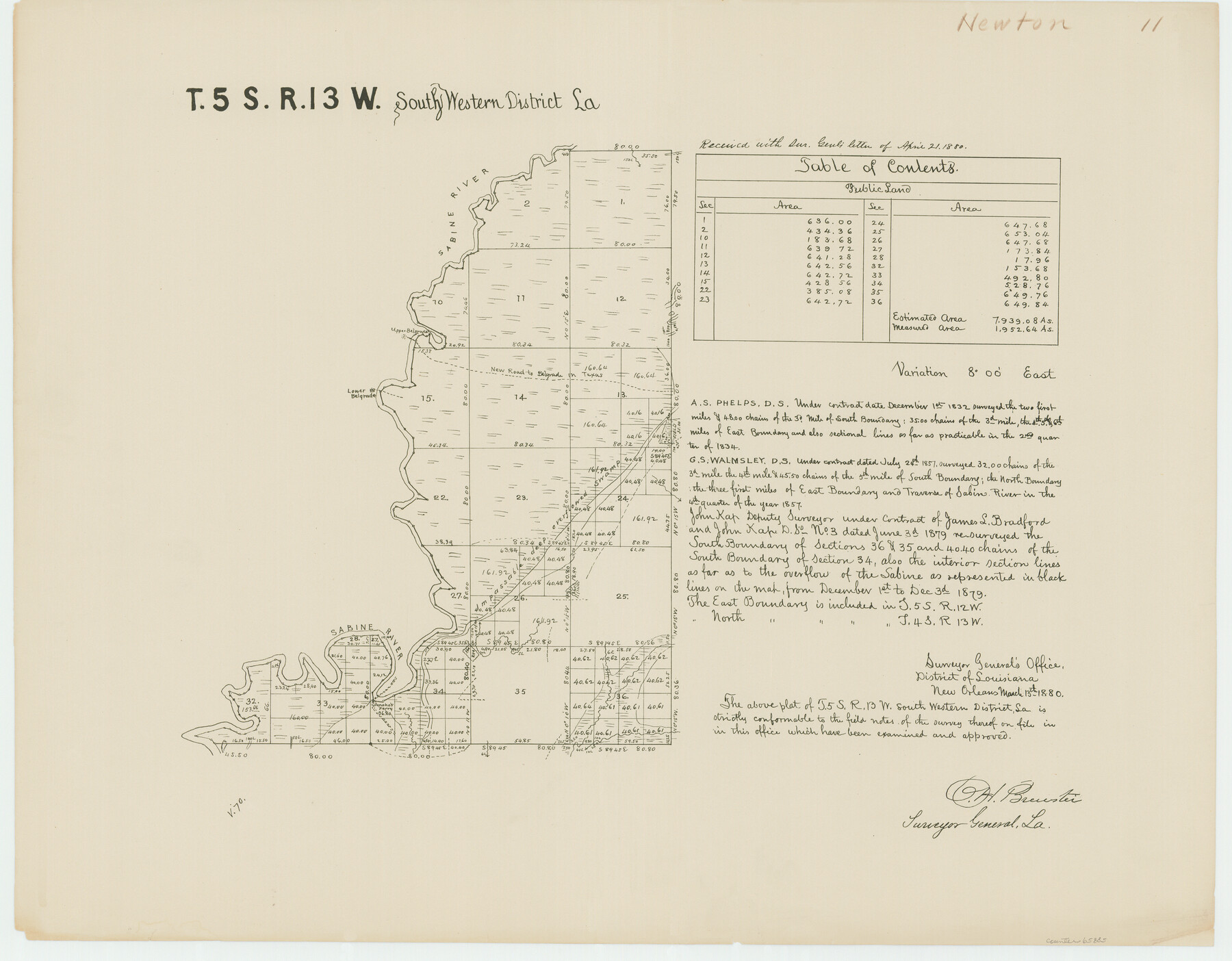 65885, Township 5 South Range 13 West, South Western District, Louisiana, General Map Collection