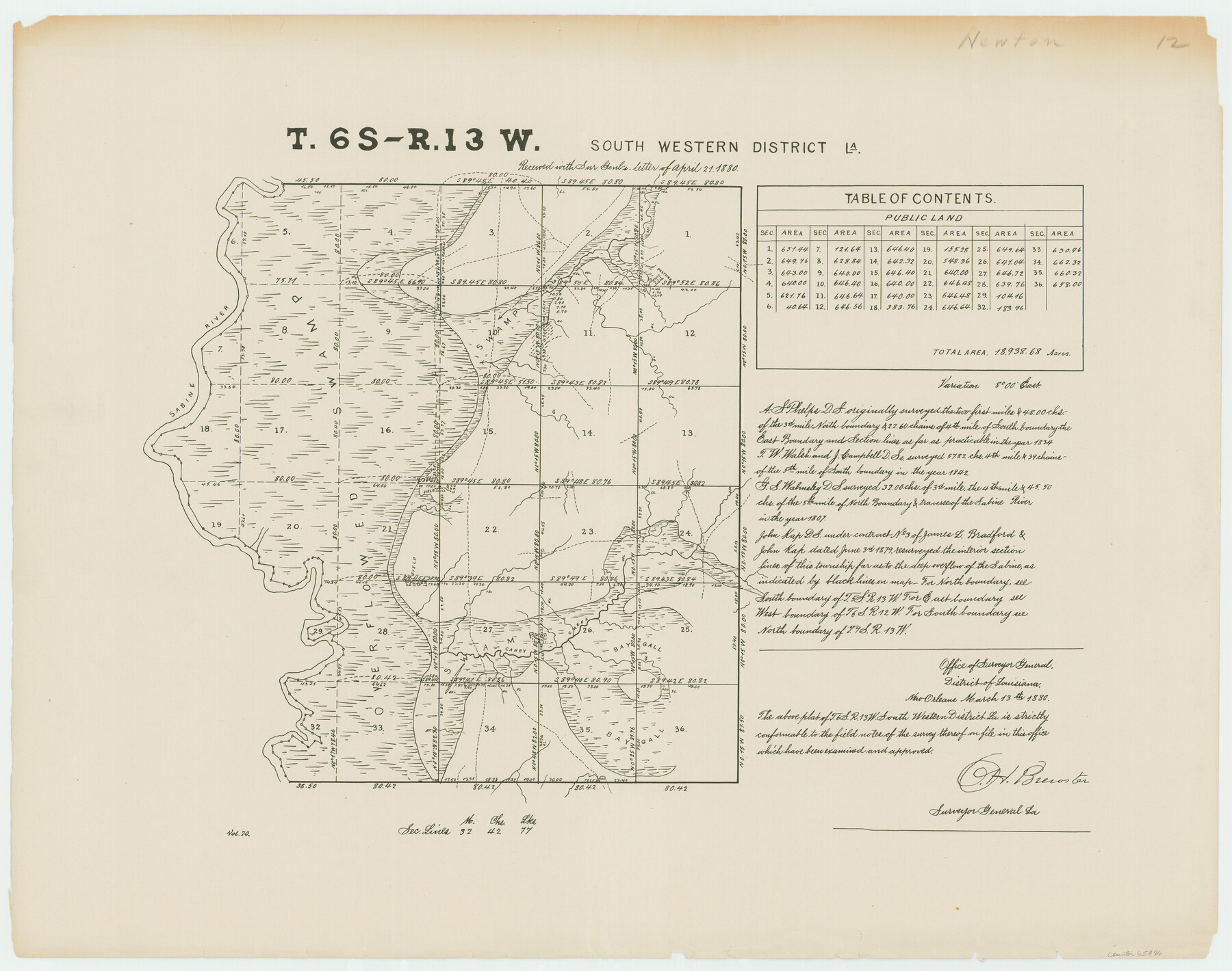 65886, Township 6 South Range 13 West, South Western District, Louisiana, General Map Collection