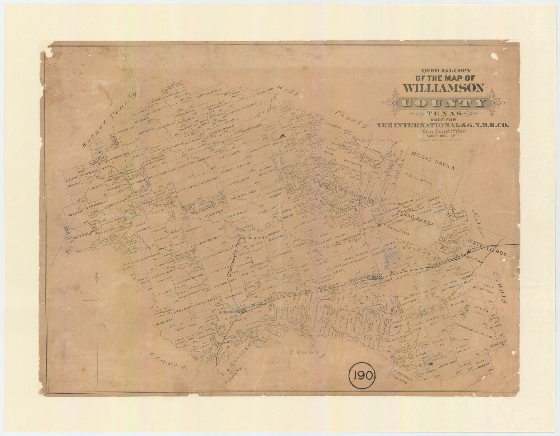 672, Official Copy of the Map of Williamson County made for the International and G. N. R. R. Co., Maddox Collection