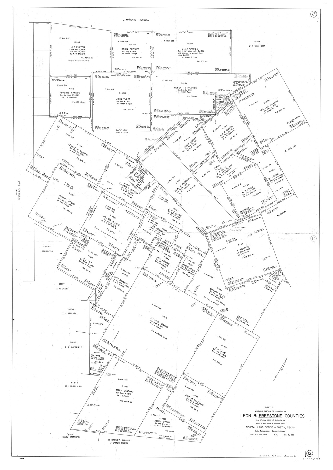 69254, Freestone County Working Sketch 12, General Map Collection