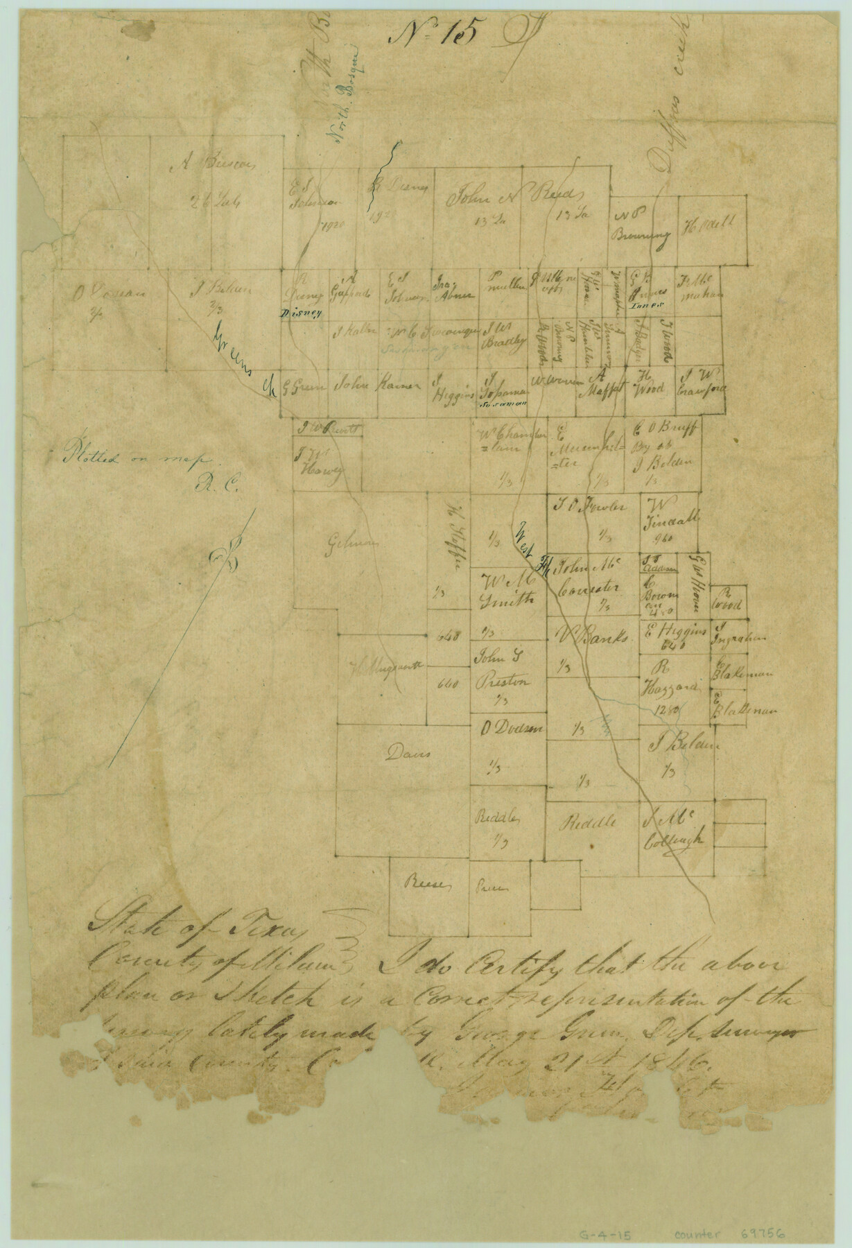 69756, [Surveys along Green's Creek and the North Bosque River], General Map Collection