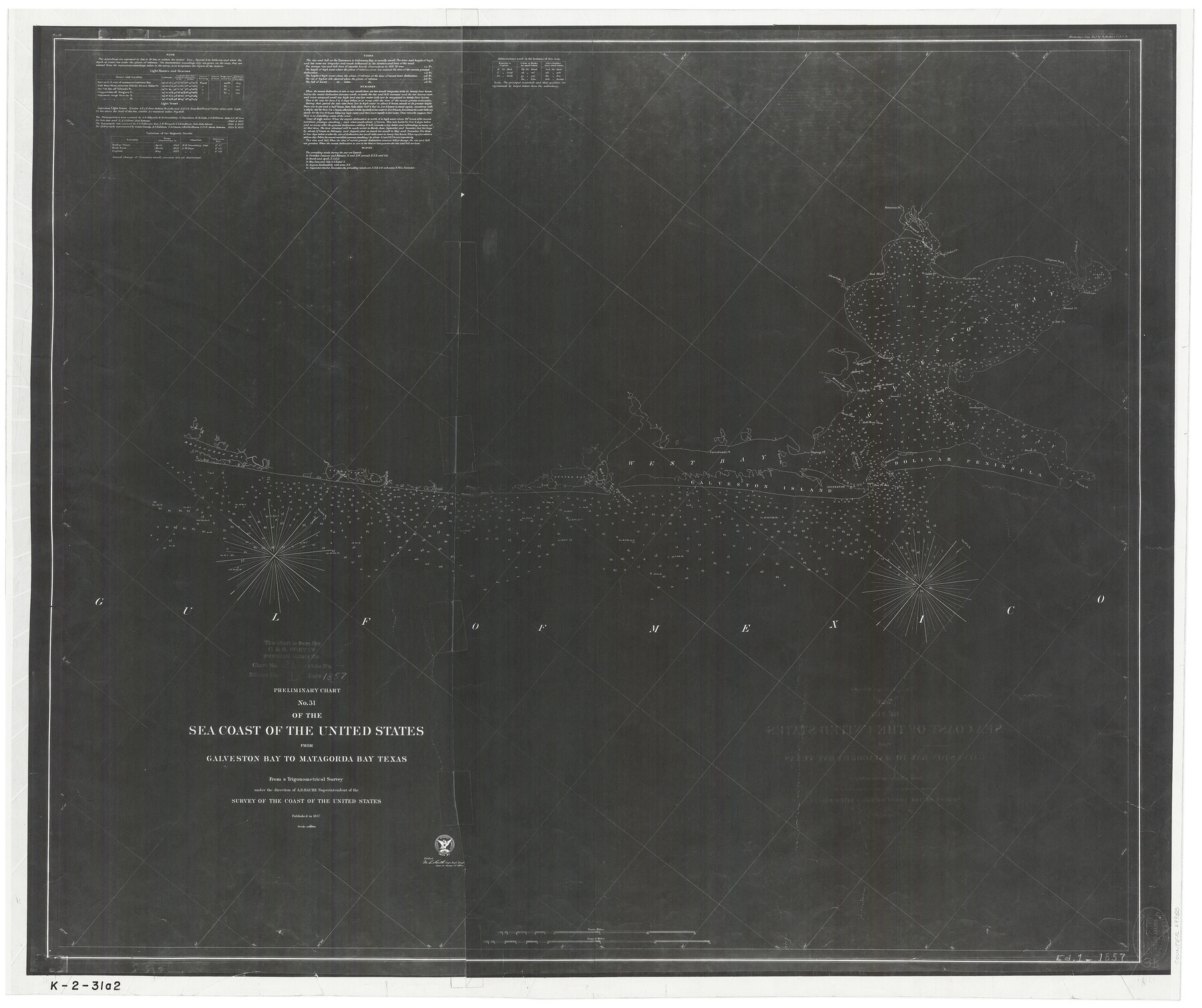69950, Preliminary Chart No. 31 of the Sea Coast of the United States from Galveston Bay to Matagorda Bay, Texas, General Map Collection
