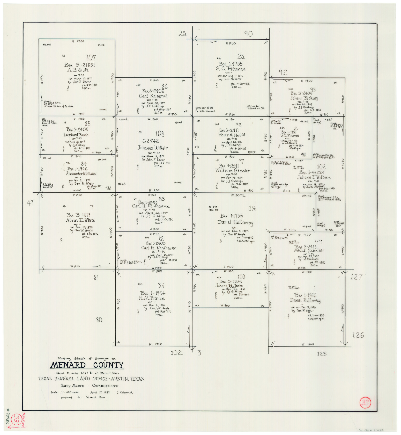 70980, Menard County Working Sketch 33, General Map Collection