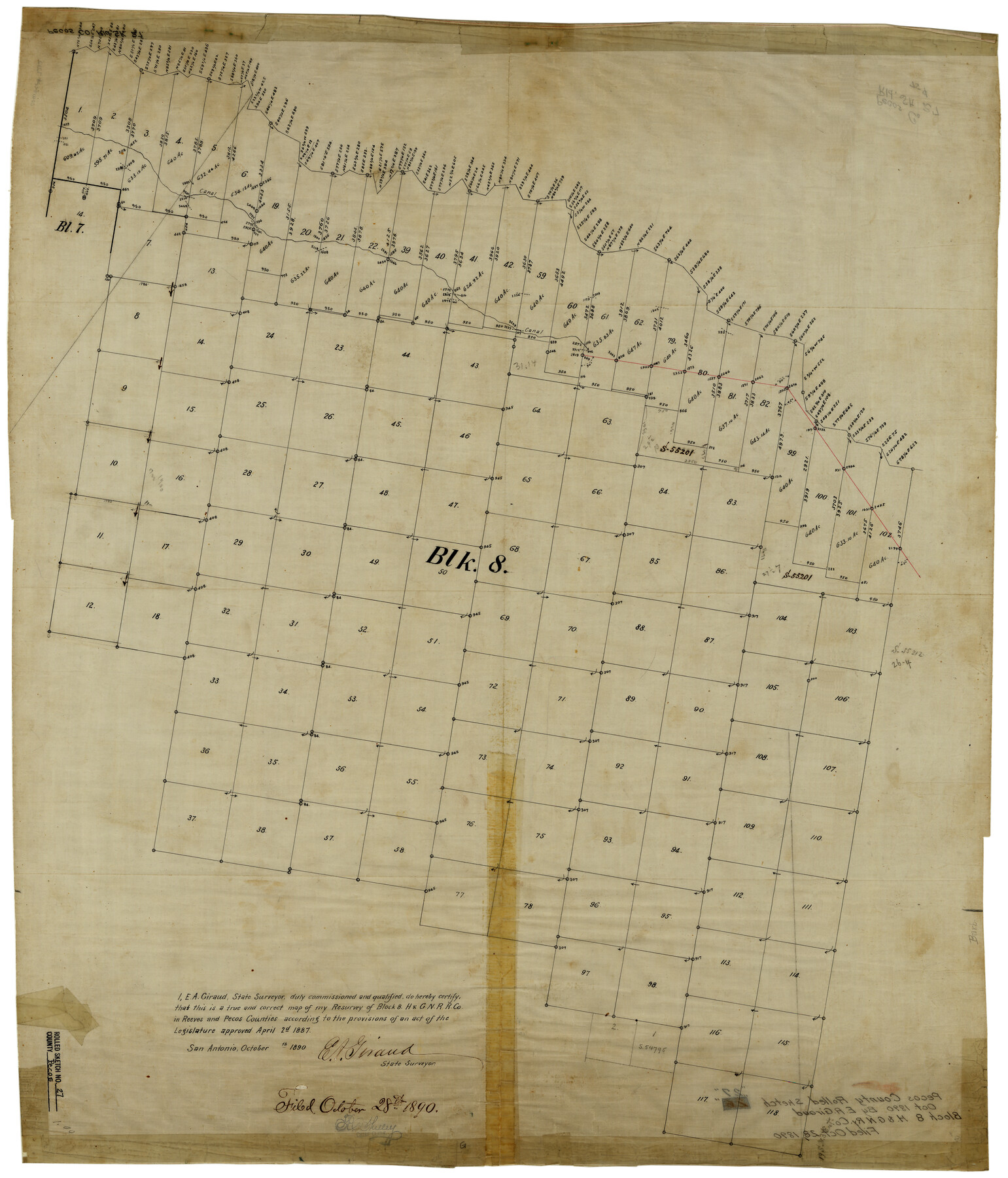 7212, Pecos County Rolled Sketch 27, General Map Collection
