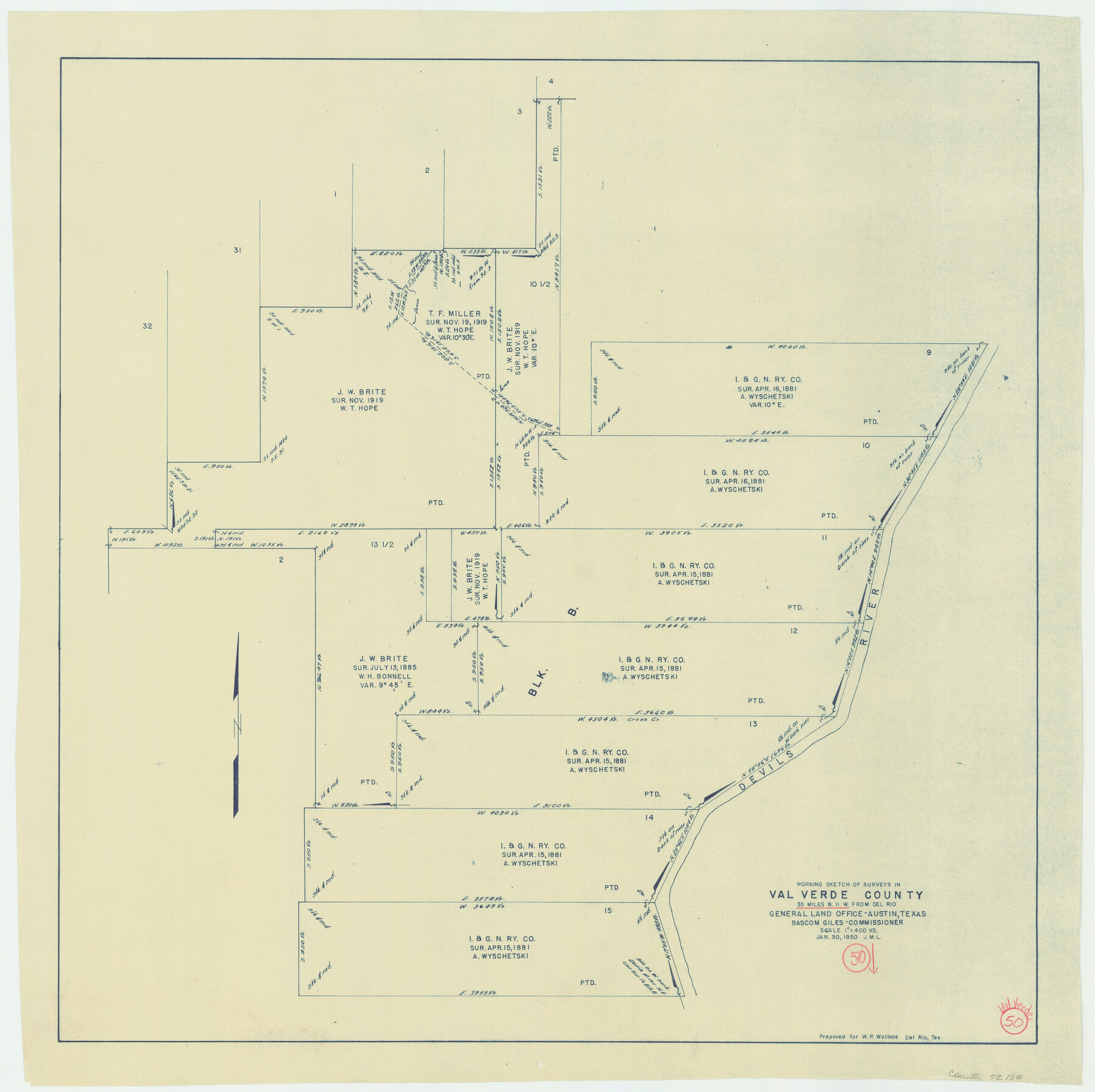 72185, Val Verde County Working Sketch 50, General Map Collection