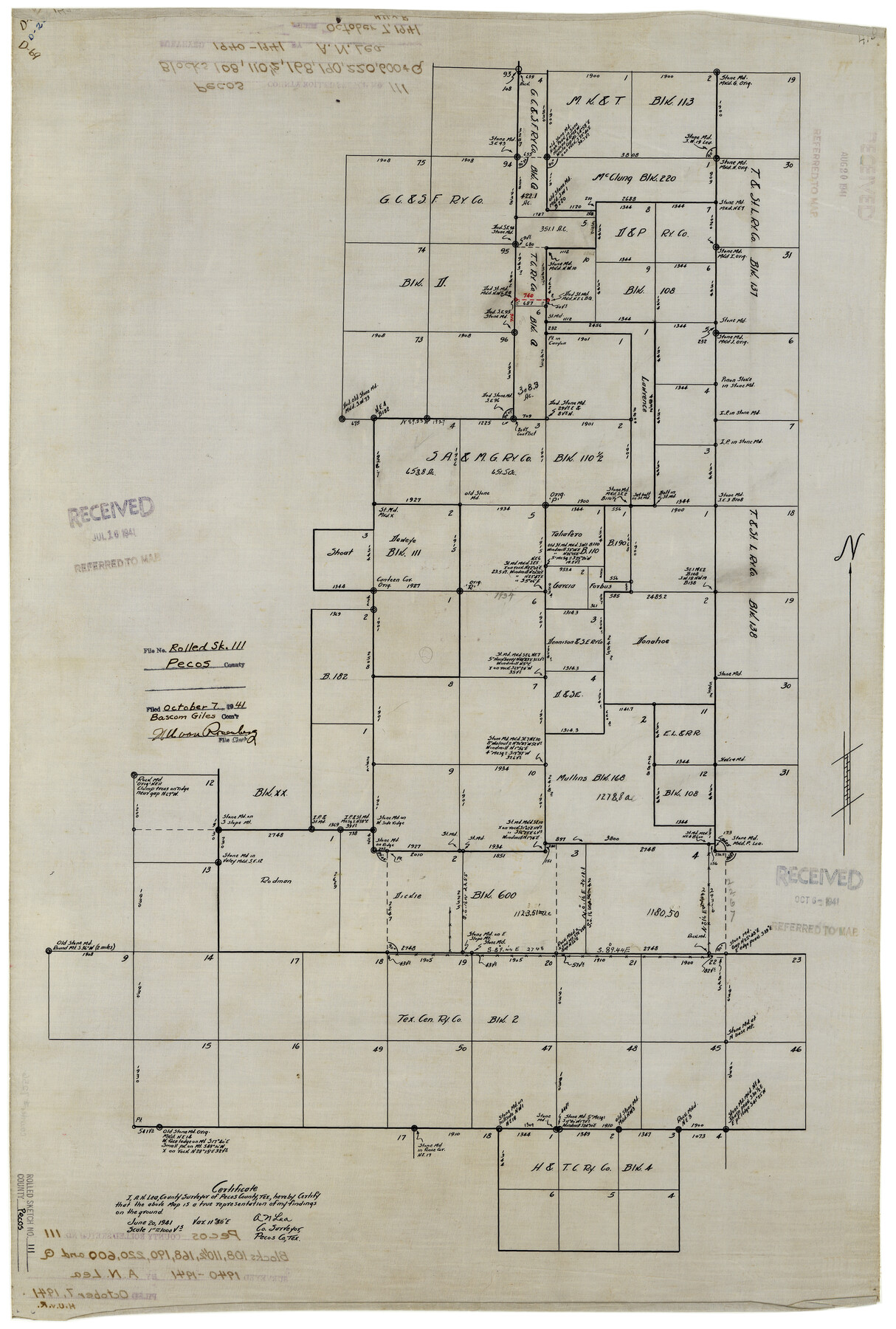 7256, Pecos County Rolled Sketch 111, General Map Collection
