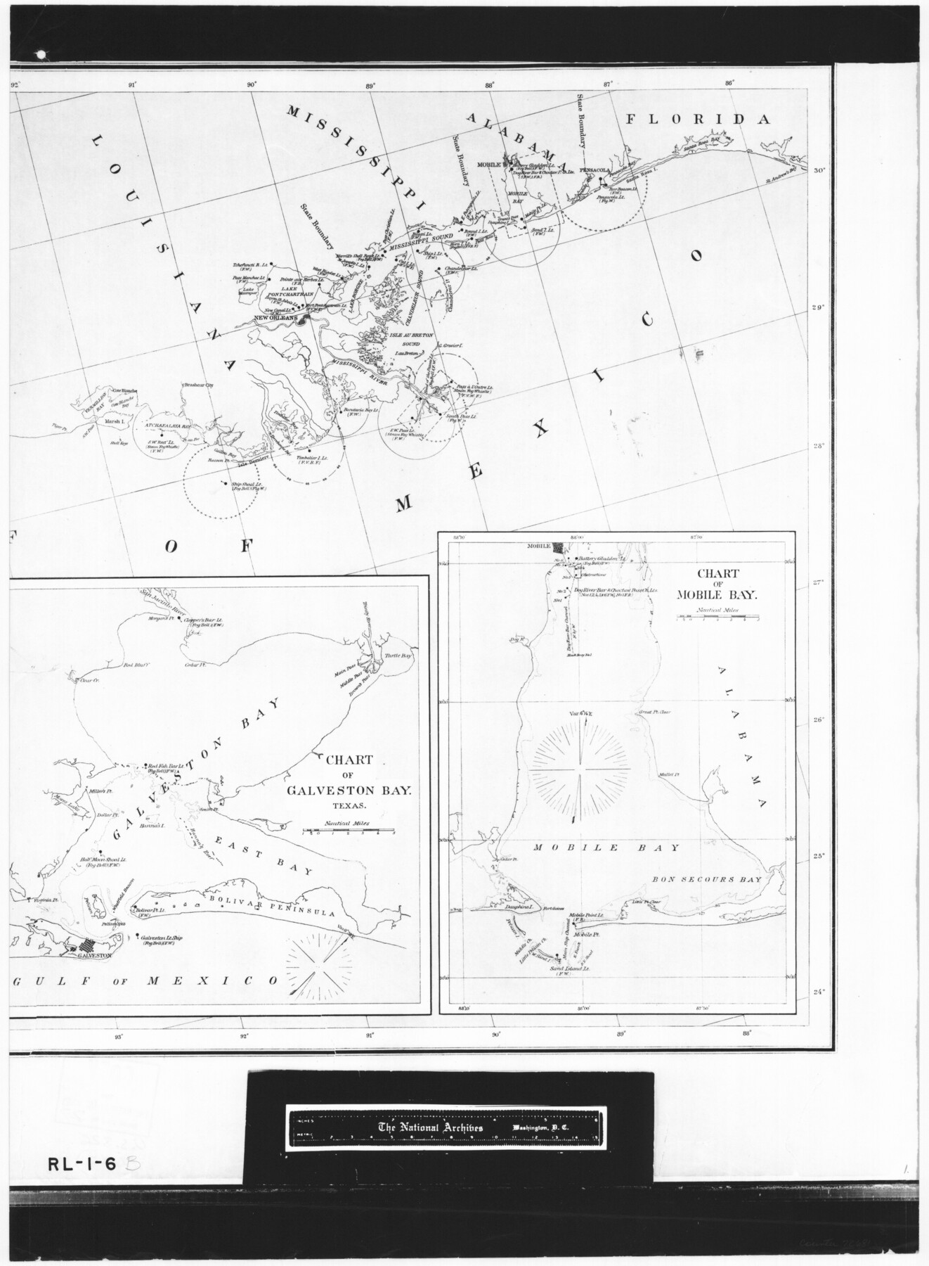 72681, Chart showing the positions of the lights in the Eighth L. H. District extending from the Perdido River, Florida to the Rio Grande, Texas, General Map Collection