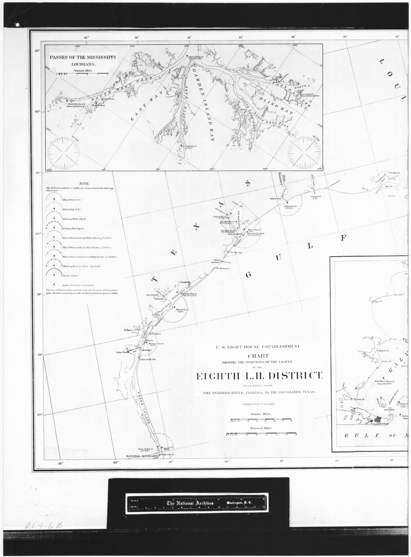 72682, Chart showing the positions of the lights in the Eighth L. H. District extending from the Perdido River, Florida to the Rio Grande, Texas, General Map Collection