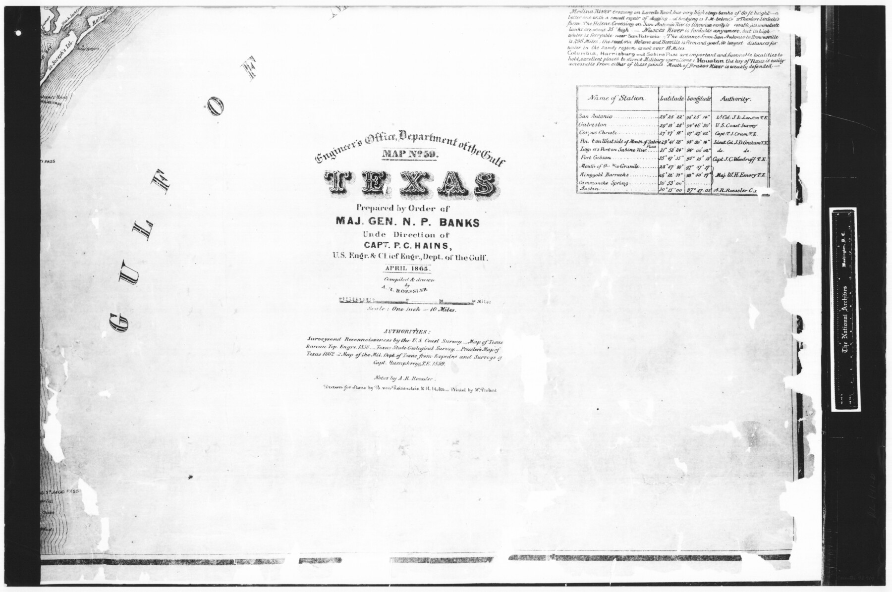 72717, Engineer's Office, Department of the Gulf Map No. 59, Texas prepared by order of Maj. Gen. N. P. Banks under direction of Capt. P. C. Hains, U. S. Engr. & Chief Engr., Dept. of the Gulf, General Map Collection